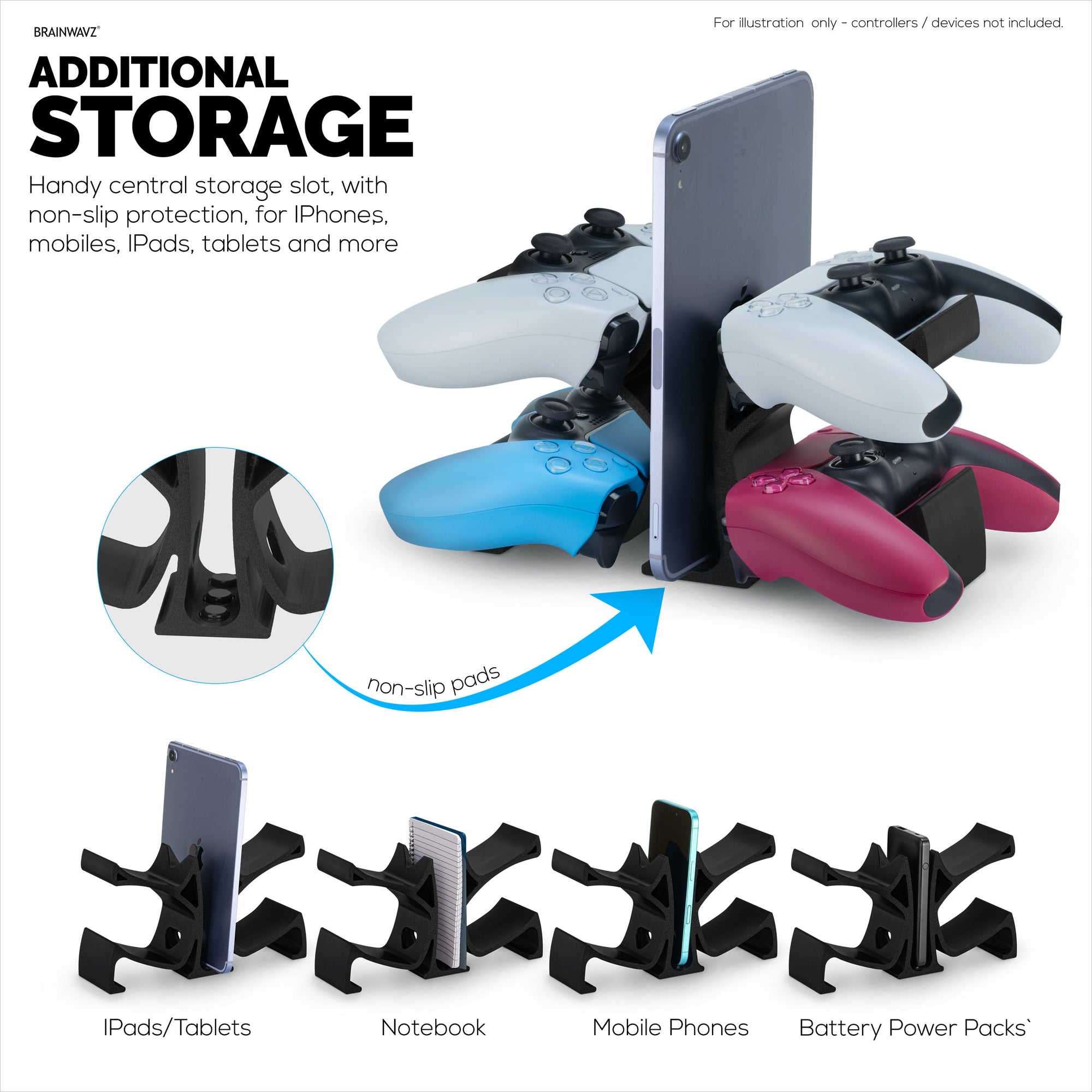 Desktop Game Controller Stand - Holds 4 Controllers, Gamepad Stand for PS5, Xbox, PlayStation, Nintendo, Legacy, Retro &amp; More