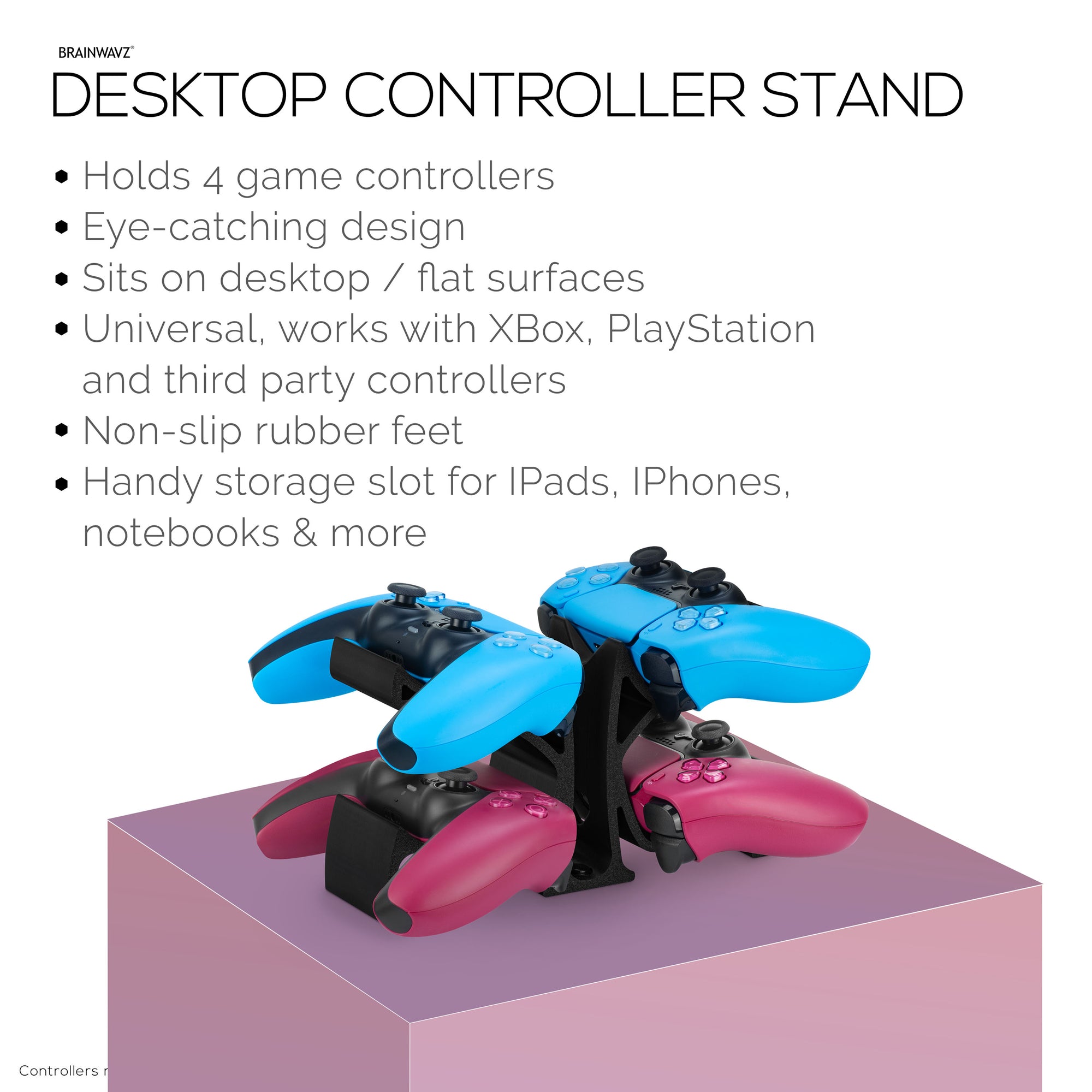 Desktop Game Controller Stand - Holds 4 Controllers, Gamepad Stand for PS5, Xbox, PlayStation, Nintendo, Legacy, Retro &amp; More