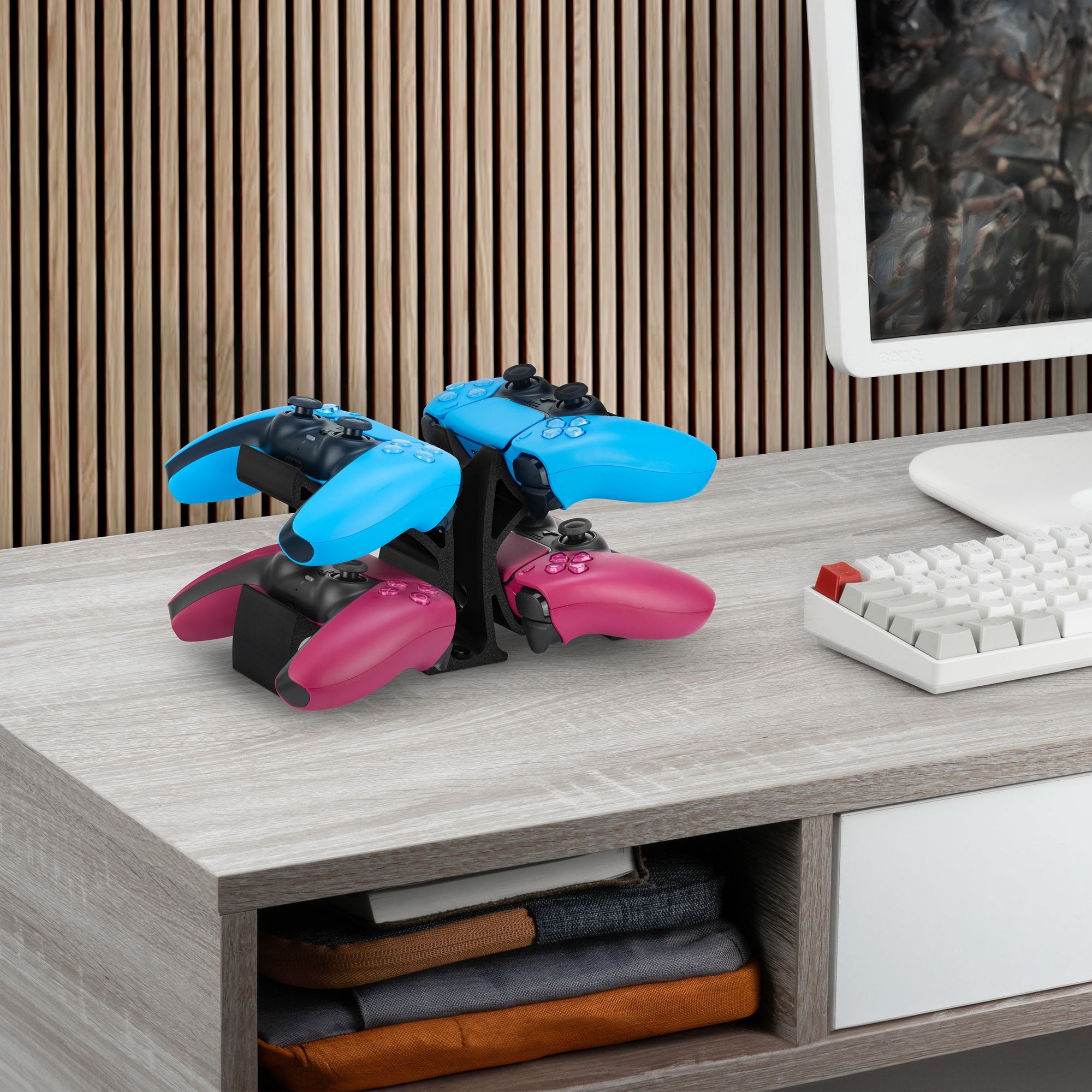 Desktop Game Controller Stand - Holds 4 Controllers, Gamepad Stand for PS5, Xbox, PlayStation, Nintendo, Legacy, Retro &amp; More