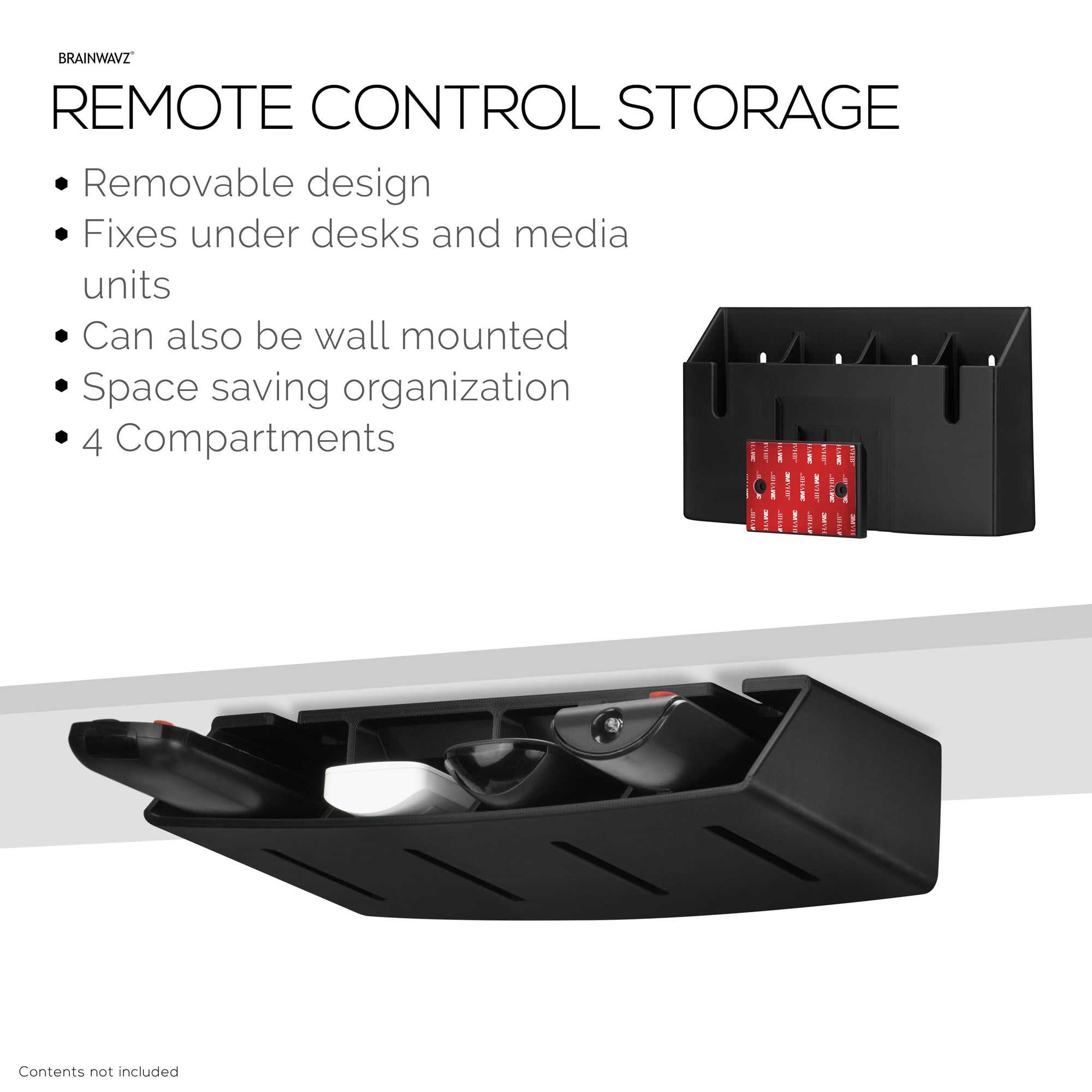 Universal Remote Control Holder – Removable Wall &amp; Under-Desk Mount for TV, DVD, Streaming, AC Remotes &amp; More – Space-Saving Organizer