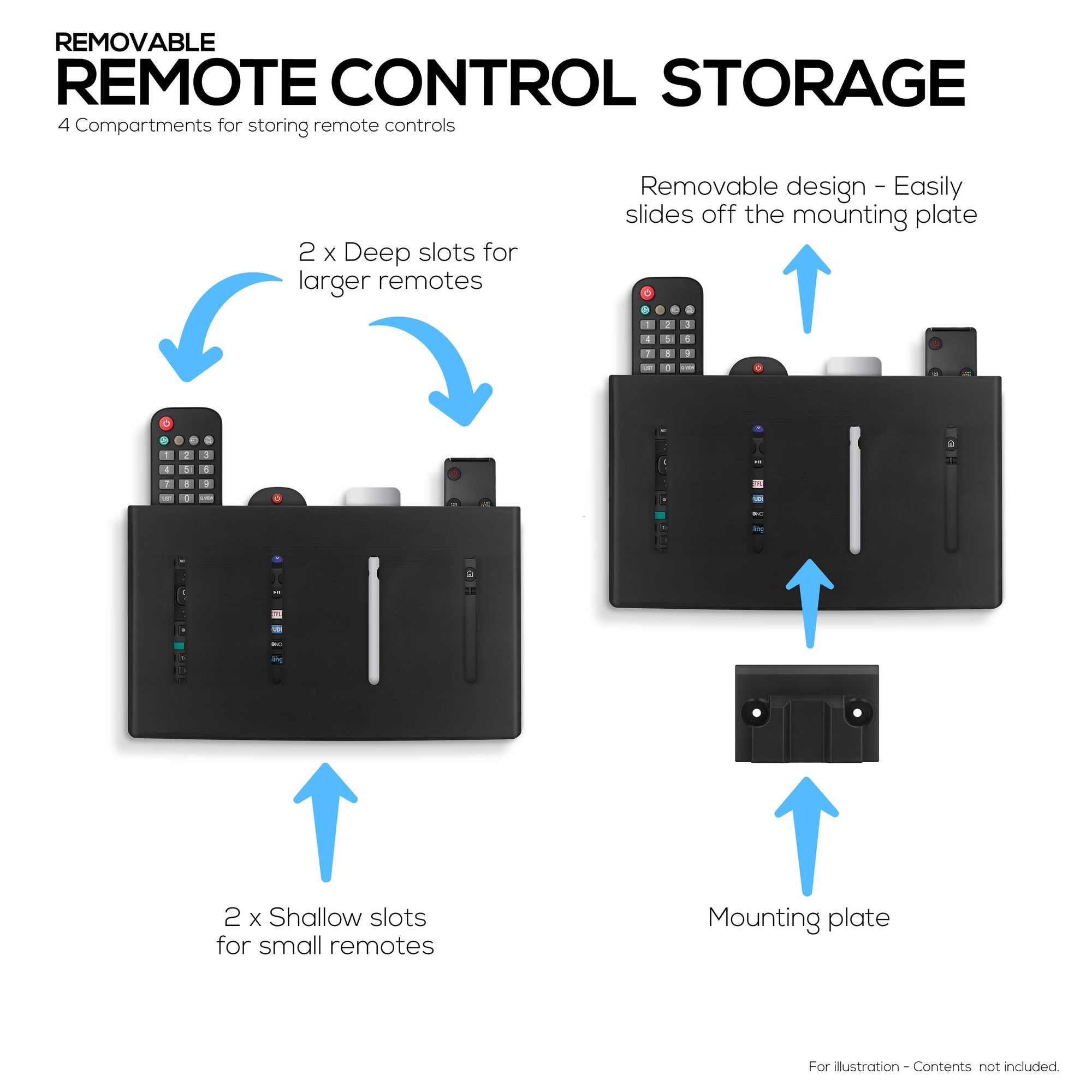 Universal Remote Control Holder – Removable Wall &amp; Under-Desk Mount for TV, DVD, Streaming, AC Remotes &amp; More – Space-Saving Organizer