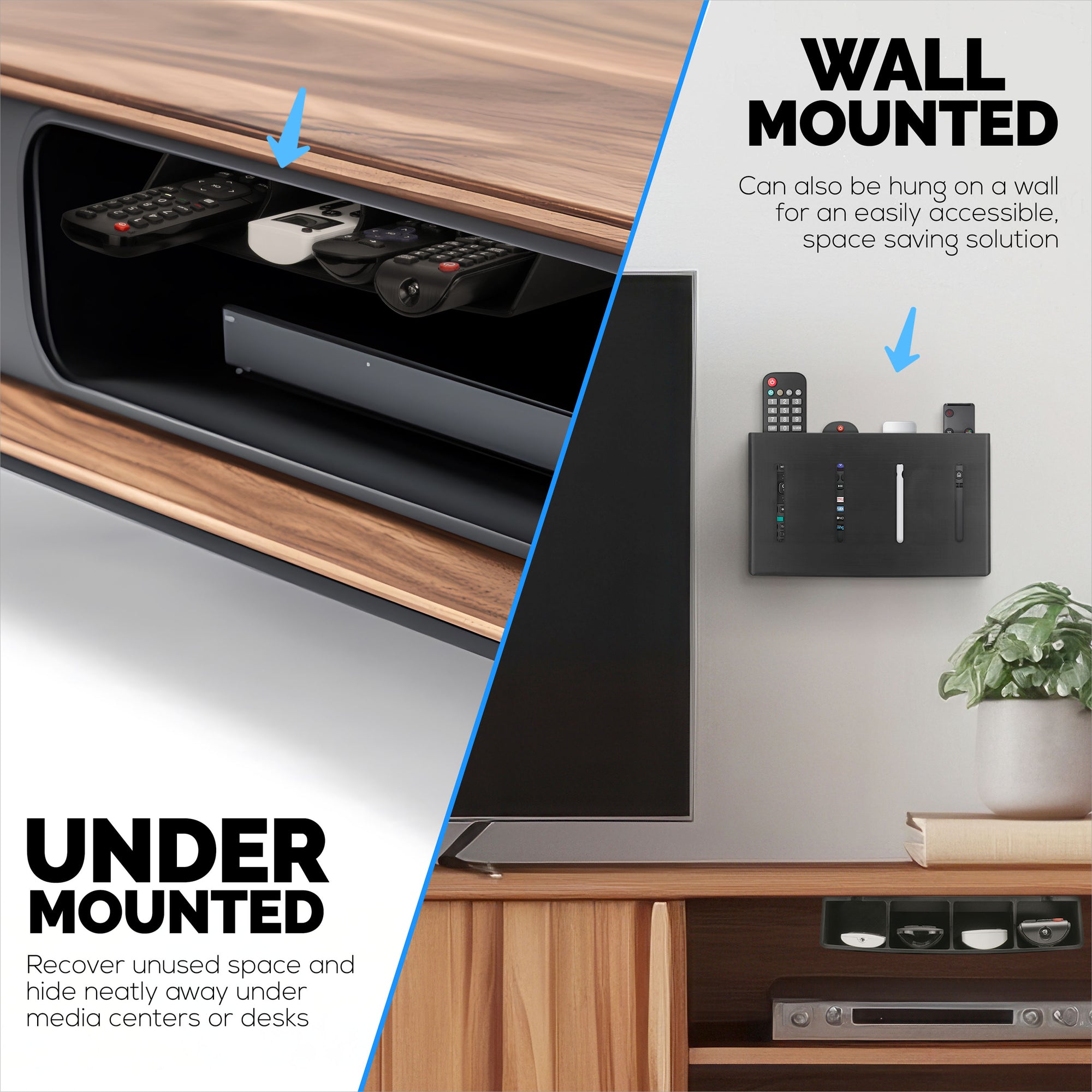 Universal Remote Control Holder – Removable Wall &amp; Under-Desk Mount for TV, DVD, Streaming, AC Remotes &amp; More – Space-Saving Organizer