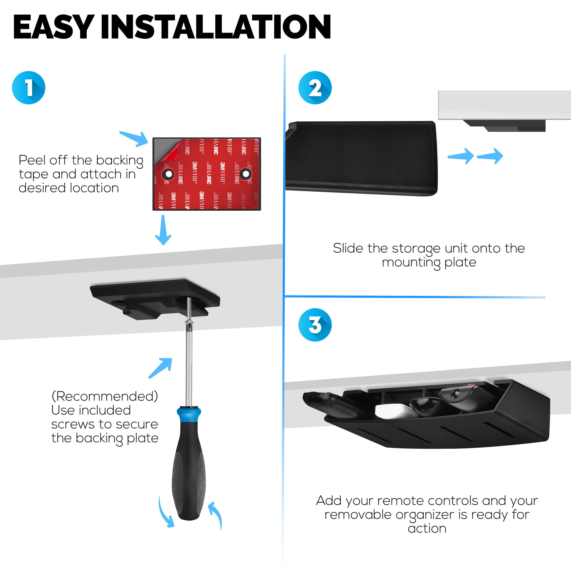 Universal Remote Control Holder – Removable Wall &amp; Under-Desk Mount for TV, DVD, Streaming, AC Remotes &amp; More – Space-Saving Organizer