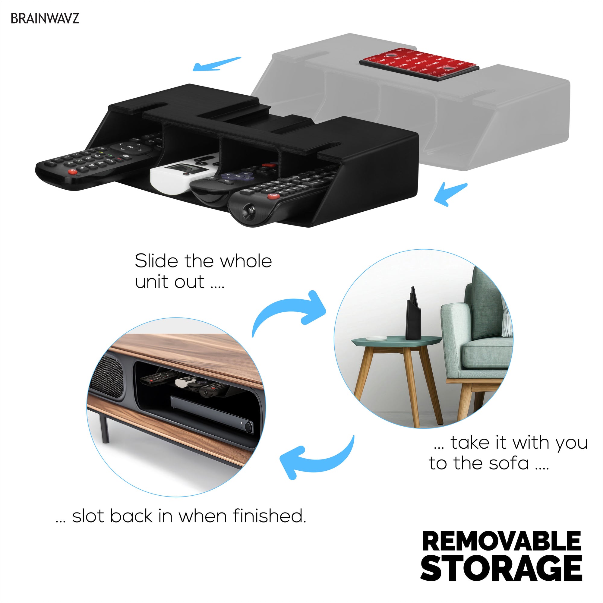 Universal Remote Control Holder – Removable Wall &amp; Under-Desk Mount for TV, DVD, Streaming, AC Remotes &amp; More – Space-Saving Organizer