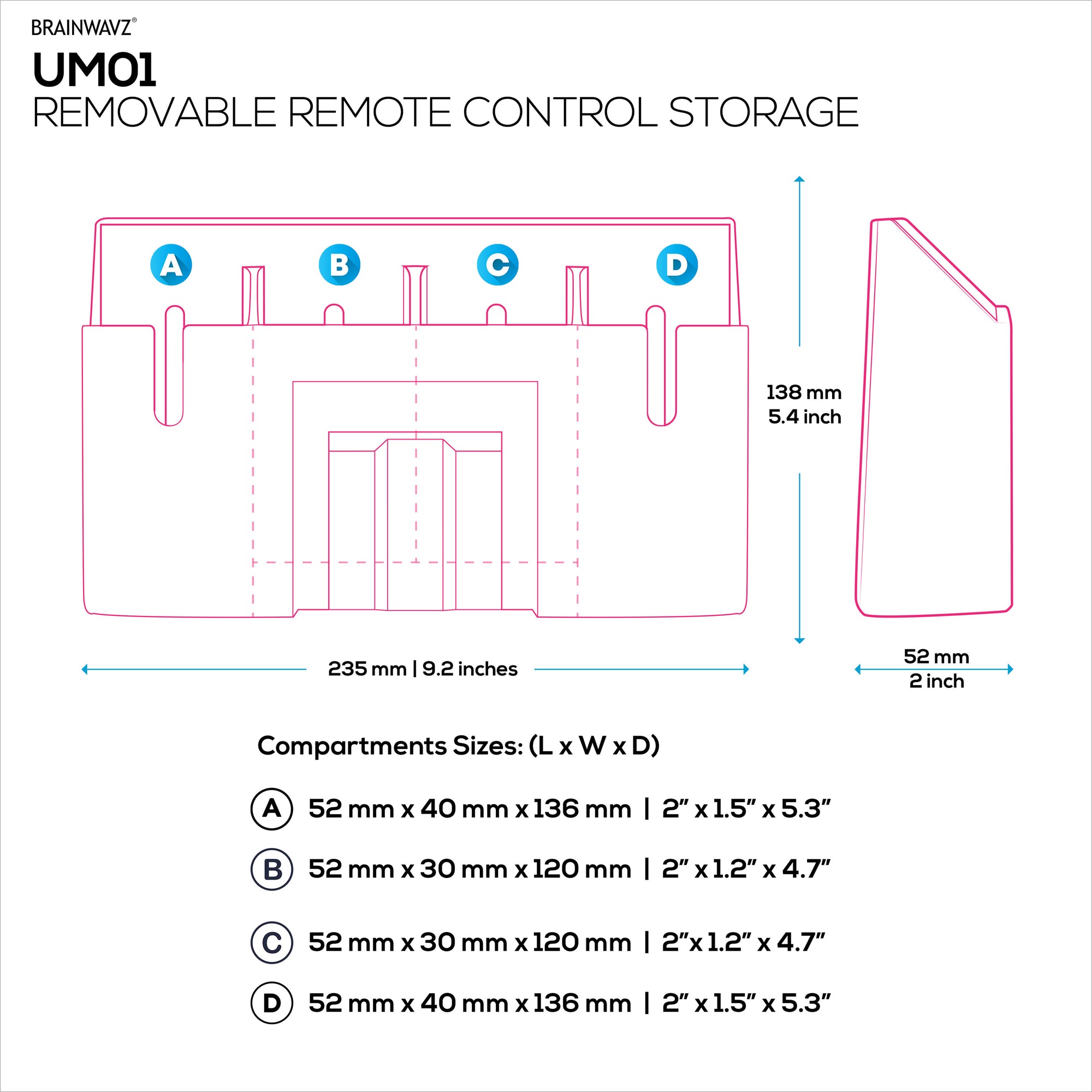 Universal Remote Control Holder – Removable Wall &amp; Under-Desk Mount for TV, DVD, Streaming, AC Remotes &amp; More – Space-Saving Organizer