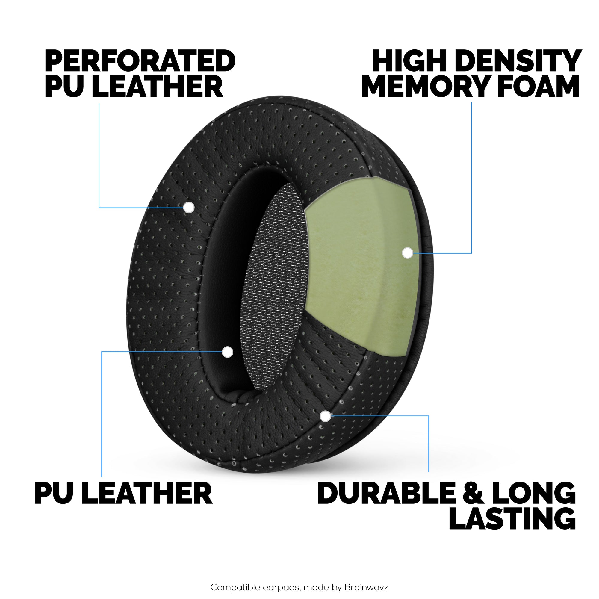 Replacement Perforated Earpads for Sennheiser HD 4.50, HD 350BT, HD 4.40BT, HD 4.50BT, HD 4.50BTNC, HD 450BT. Soft PU Leather &amp; Memory Foam
