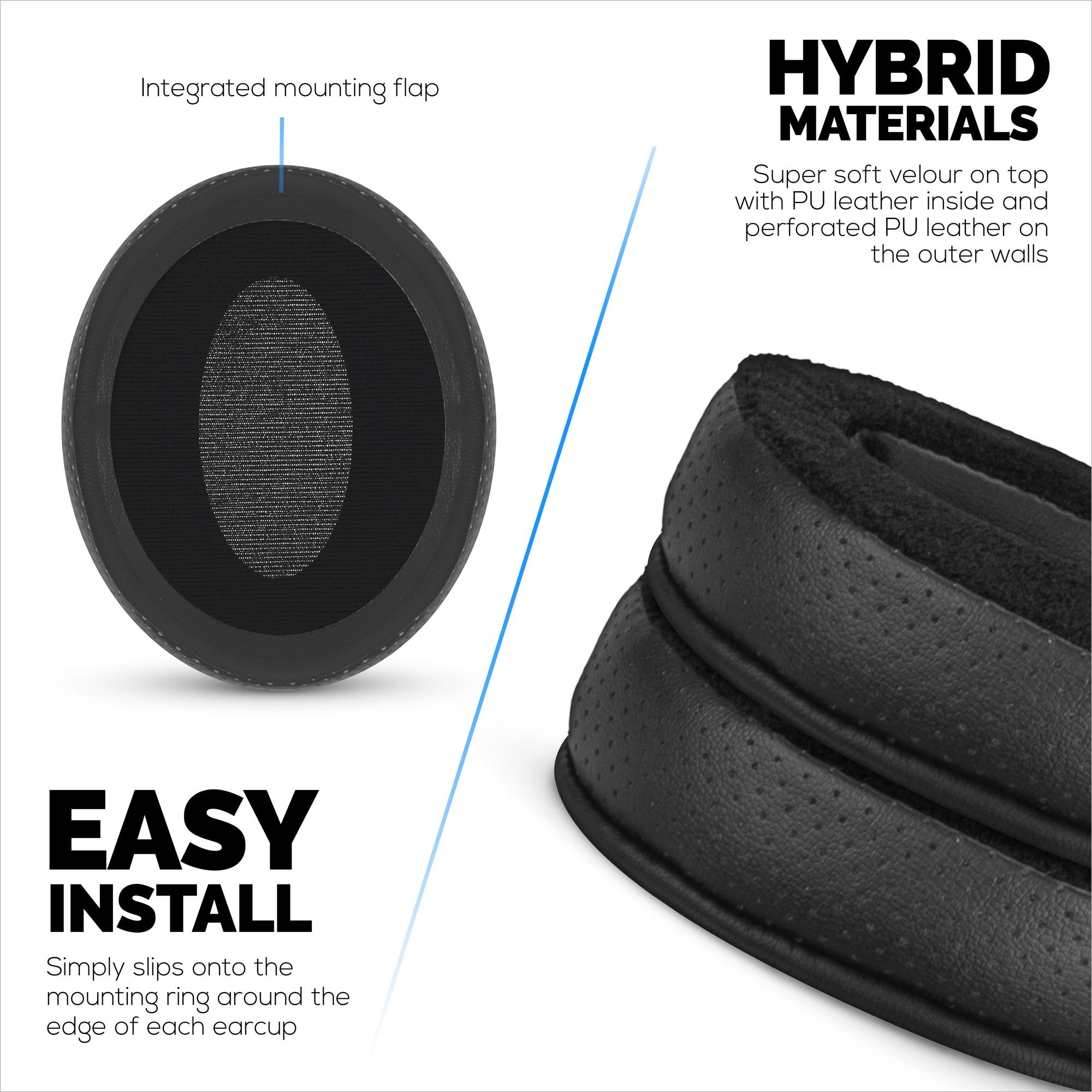 Replacement Hybrid Earpads for Sennheiser HD 4.50, HD 350BT, HD 4.40BT, HD 4.50BT, HD 4.50BTNC, HD 450BT. Soft Perforated PU Leather, Velour &amp; Memory Foam