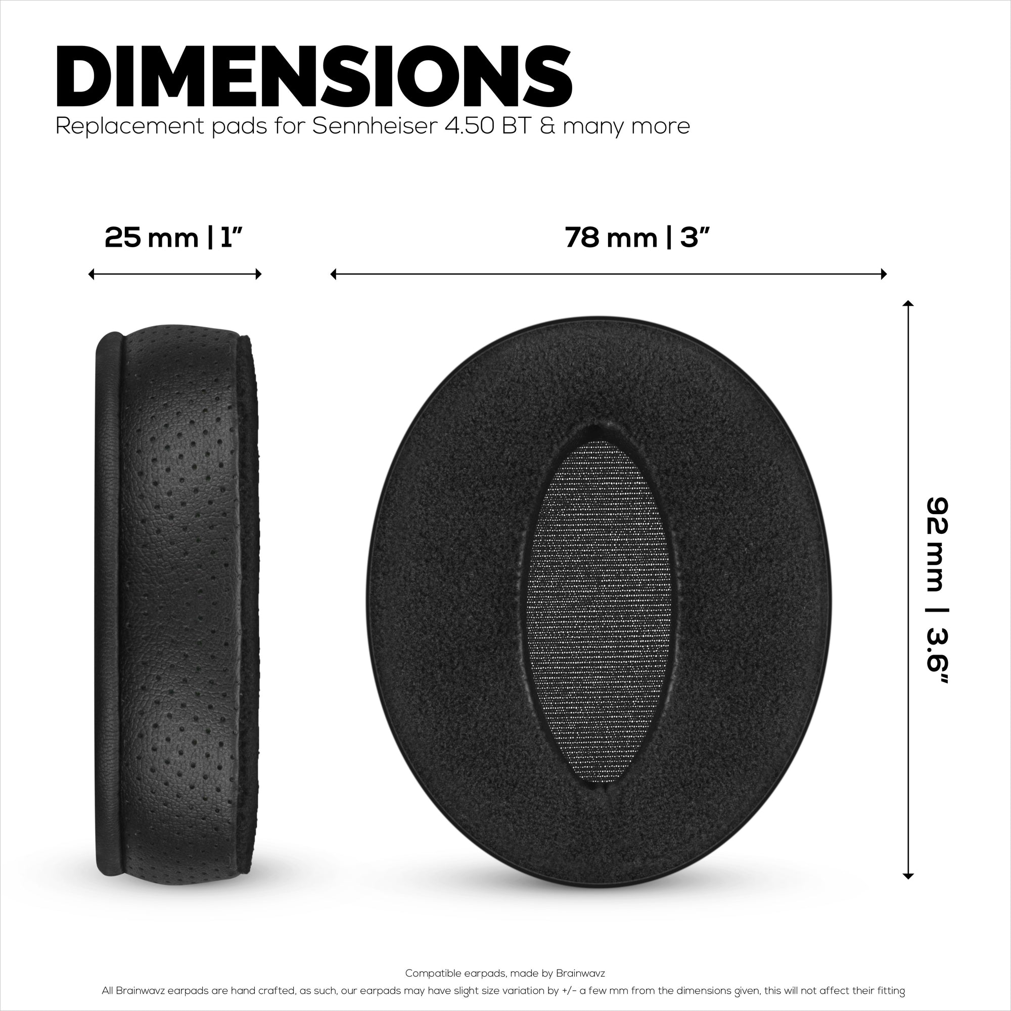 Replacement Hybrid Earpads for Sennheiser HD 4.50, HD 350BT, HD 4.40BT, HD 4.50BT, HD 4.50BTNC, HD 450BT. Soft Perforated PU Leather, Velour &amp; Memory Foam