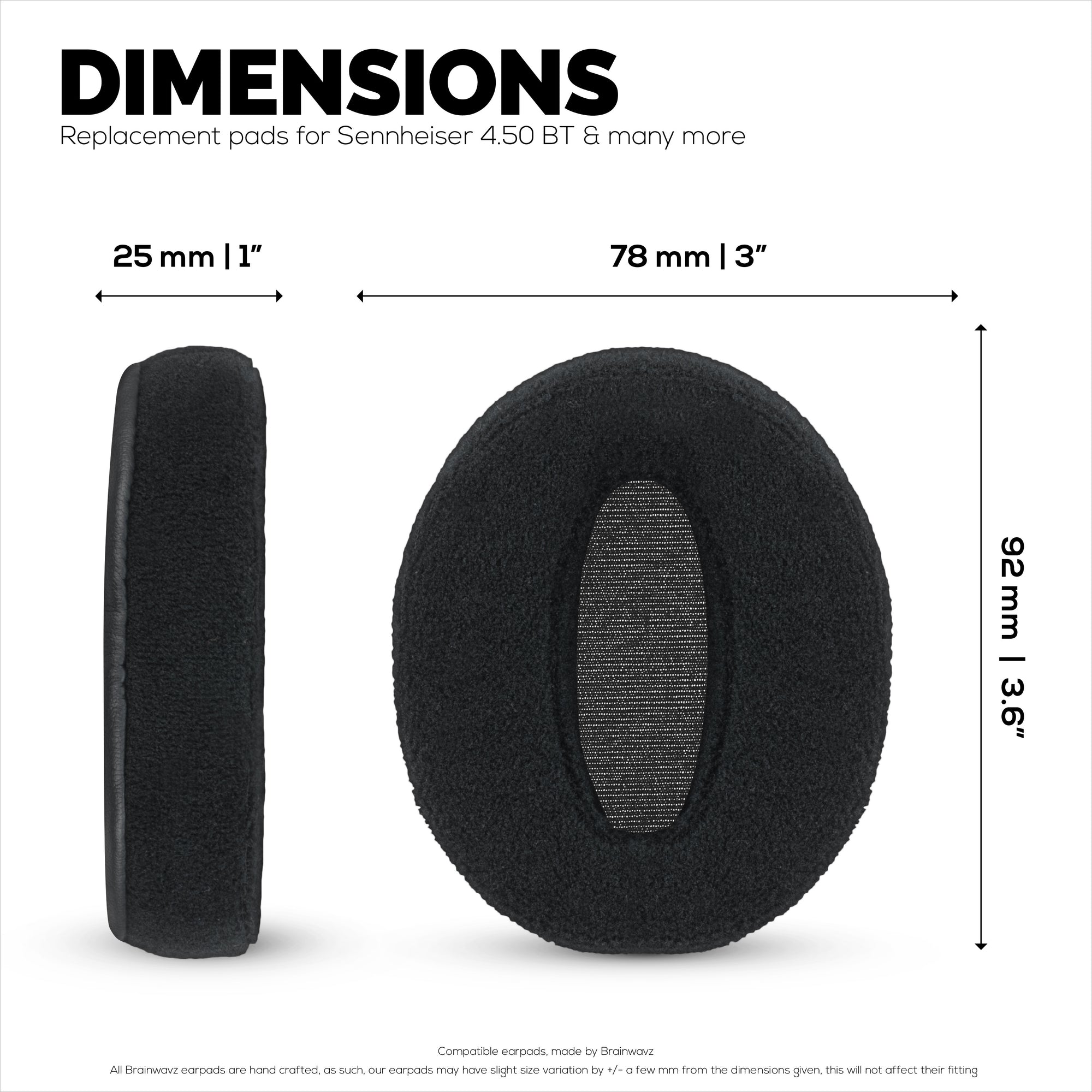Replacement Velour Earpads for Sennheiser HD 4.50, HD 350BT, HD 4.40BT, HD 4.50BT, HD 4.50BTNC, HD 450BT. Soft Velour &amp; Memory Foam for Extra Comfort