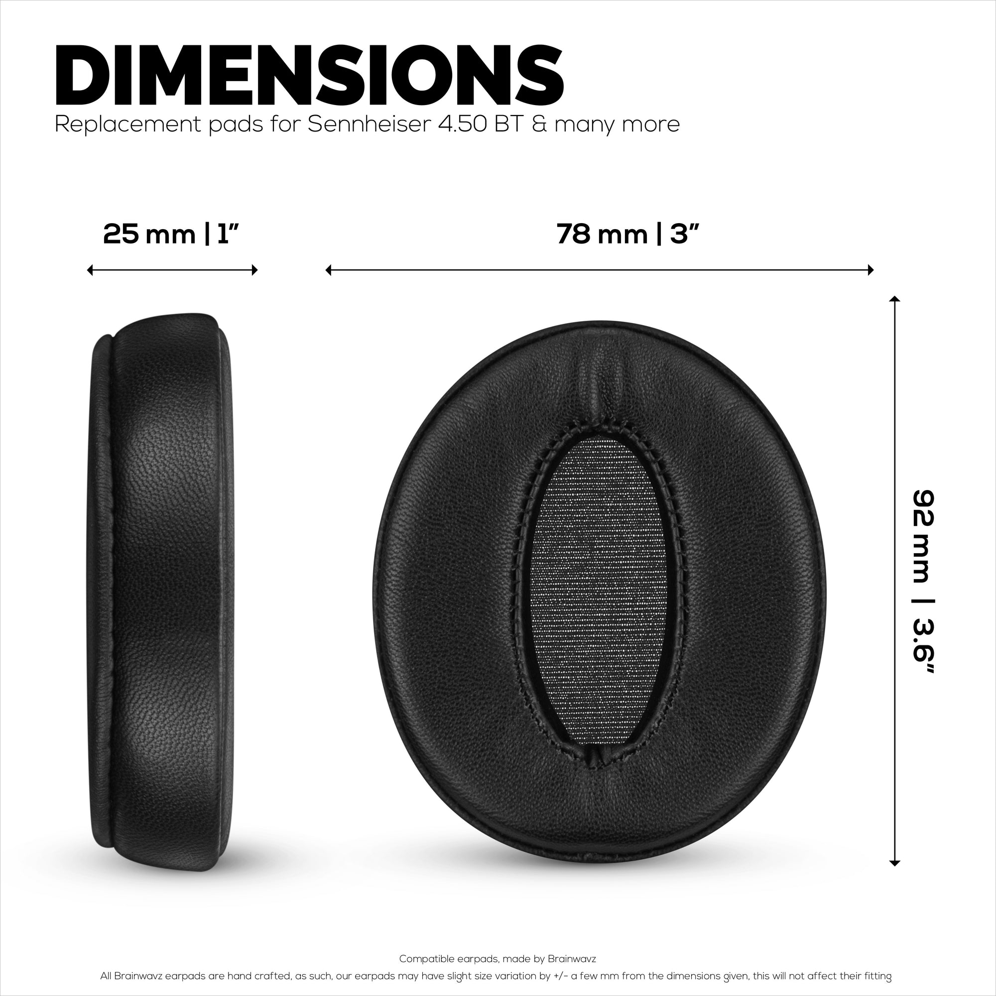 Replacement Sheepskin Earpads for Sennheiser HD 4.50, HD 350BT, HD 4.40BT, HD 4.50BT, HD 4.50BTNC, HD 450BT. Soft Real Leather and Memory Foam for Extra Comfort