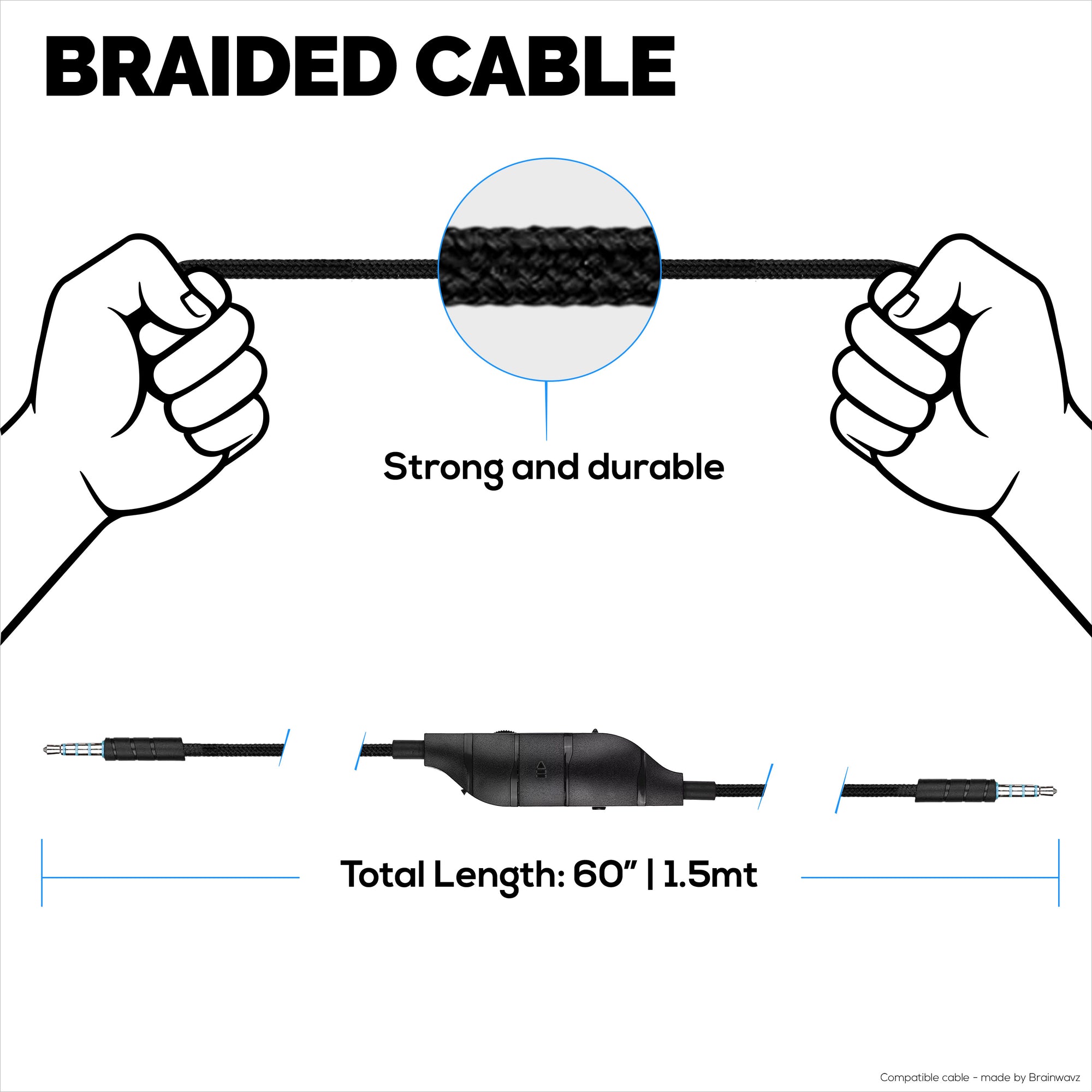 Replacement Audio Cable Compatible with Logitech G633, G635, G933, G935 – Inline Mic/Remote with Mute &amp; Volume Control – Nylon Braided Gaming Headset Cord