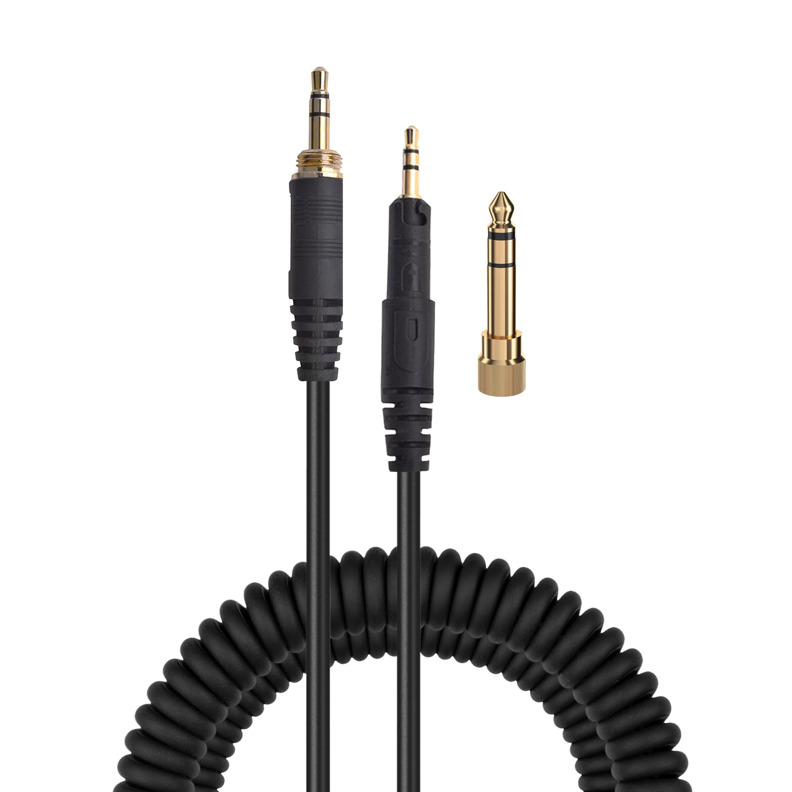 Coiled Replacement Audio Cable Compatible with Audio-Technica ATH-M50x, M40x, M70x, M60x – 2.5mm to 3.5mm Gold-Plated Jacks with 6.5mm Adapter