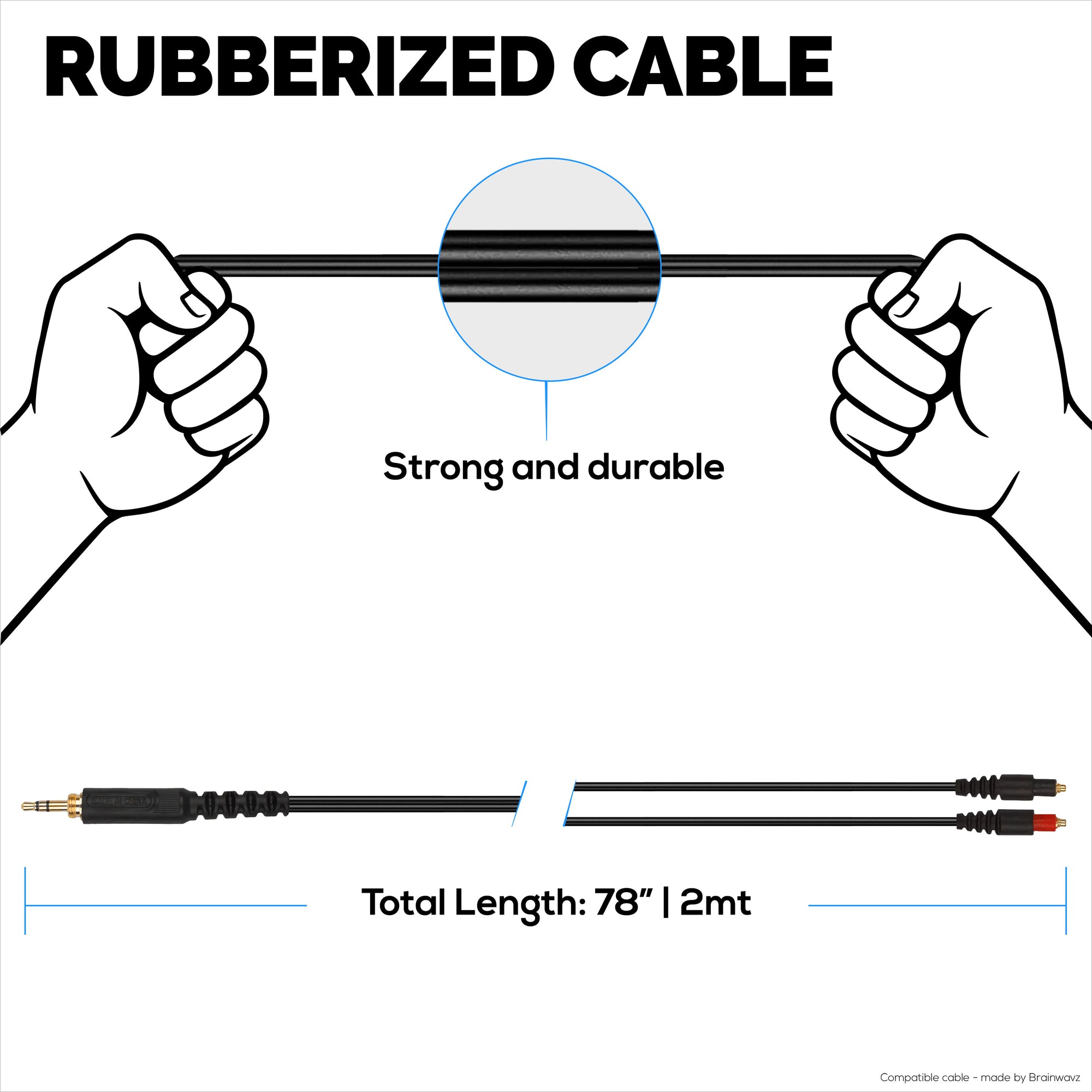 Replacement Audio Cable Compatible with Shure SRH1440, SRH1540, SRH1840 Headsets – MMCX to 3.5mm Gold-Plated Connectors with 6.5mm Adapter