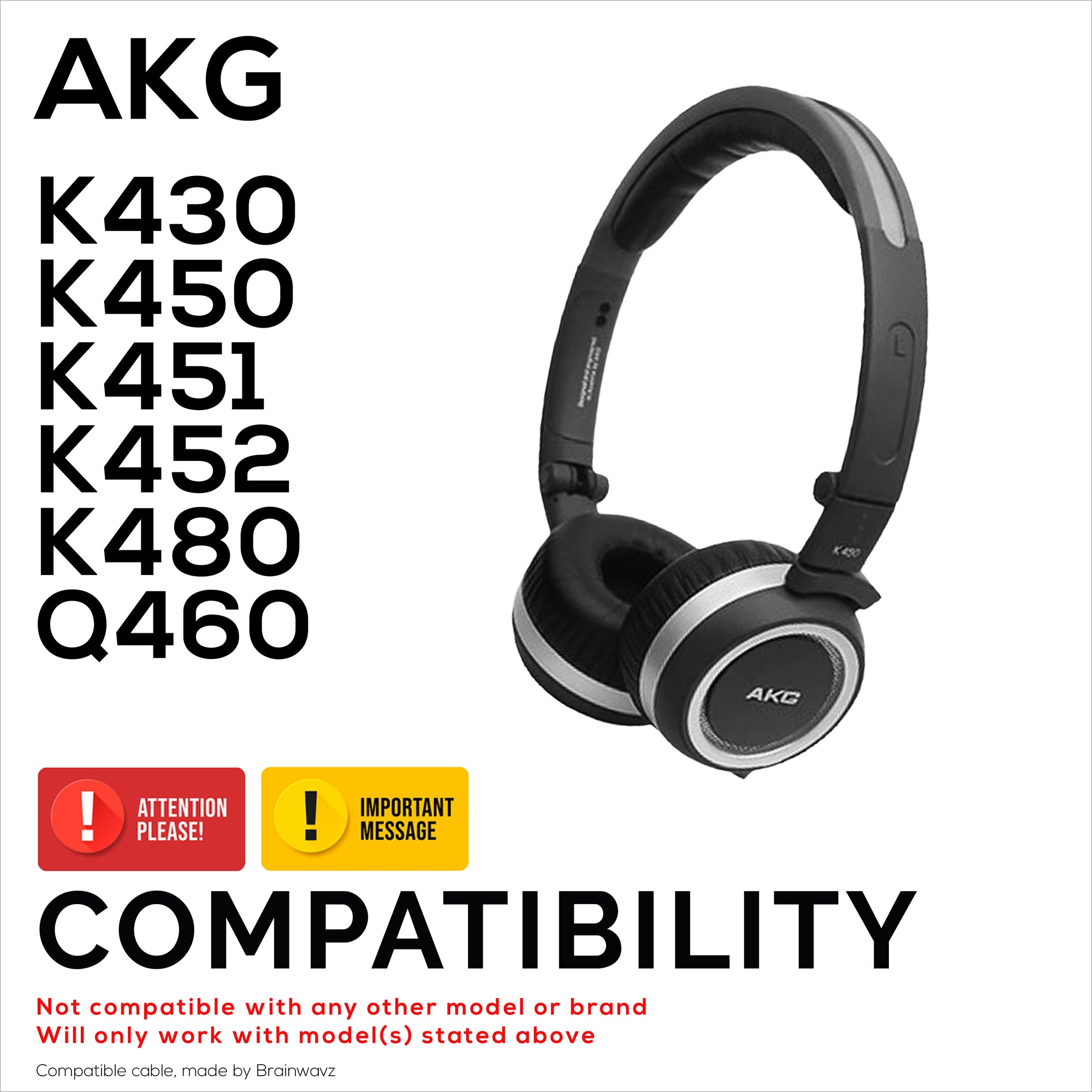 Replacement Audio Cable Compatible with AKG K430 K450 K451 K452 K480 &amp; Q460 – In-Line Remote
