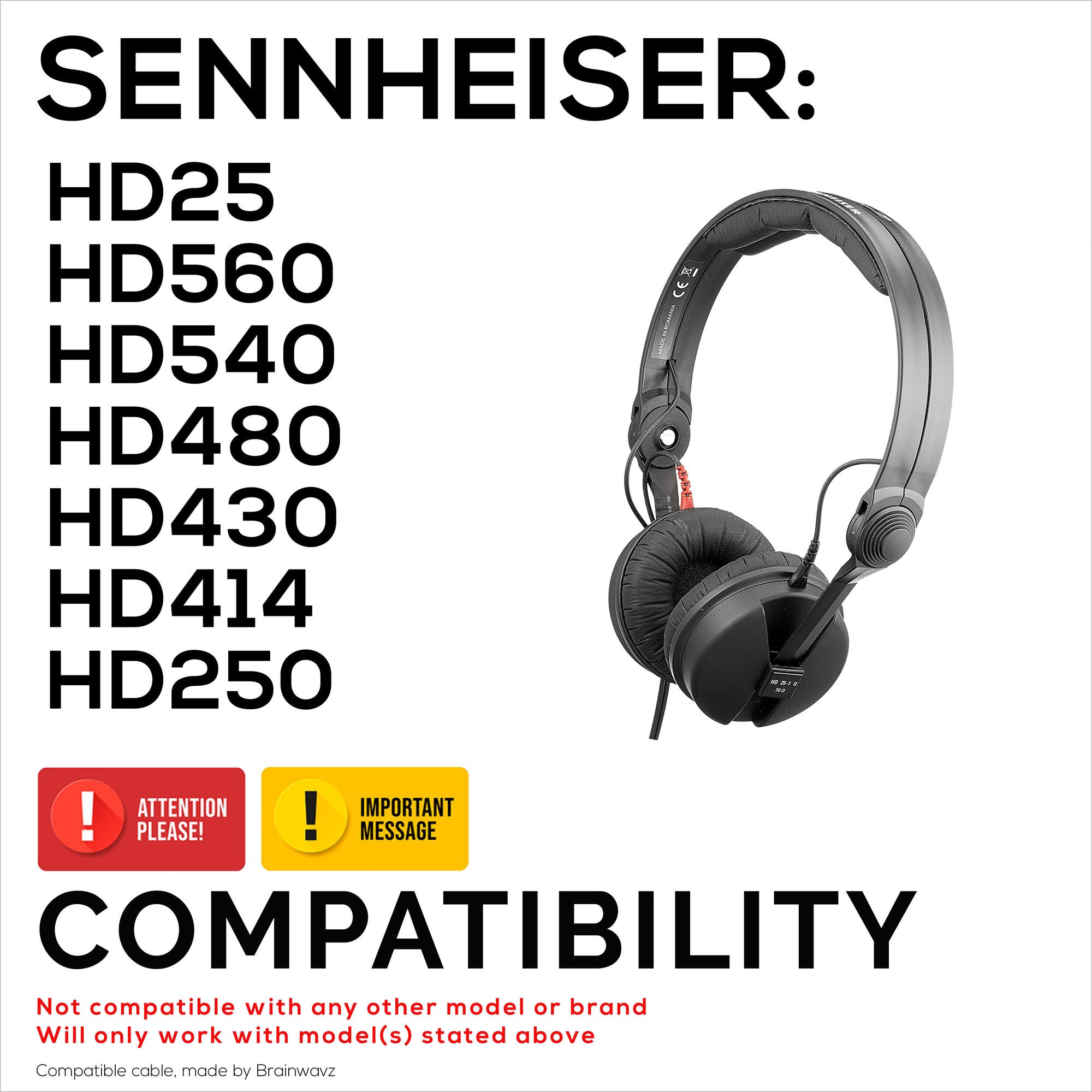 Coiled Replacement Audio Cable Compatible with Sennheiser HD25, HD560, HD540, HD480, HD430, HD414 &amp;  HD250 Headsets -  3.5mm Gold Plated Jacks