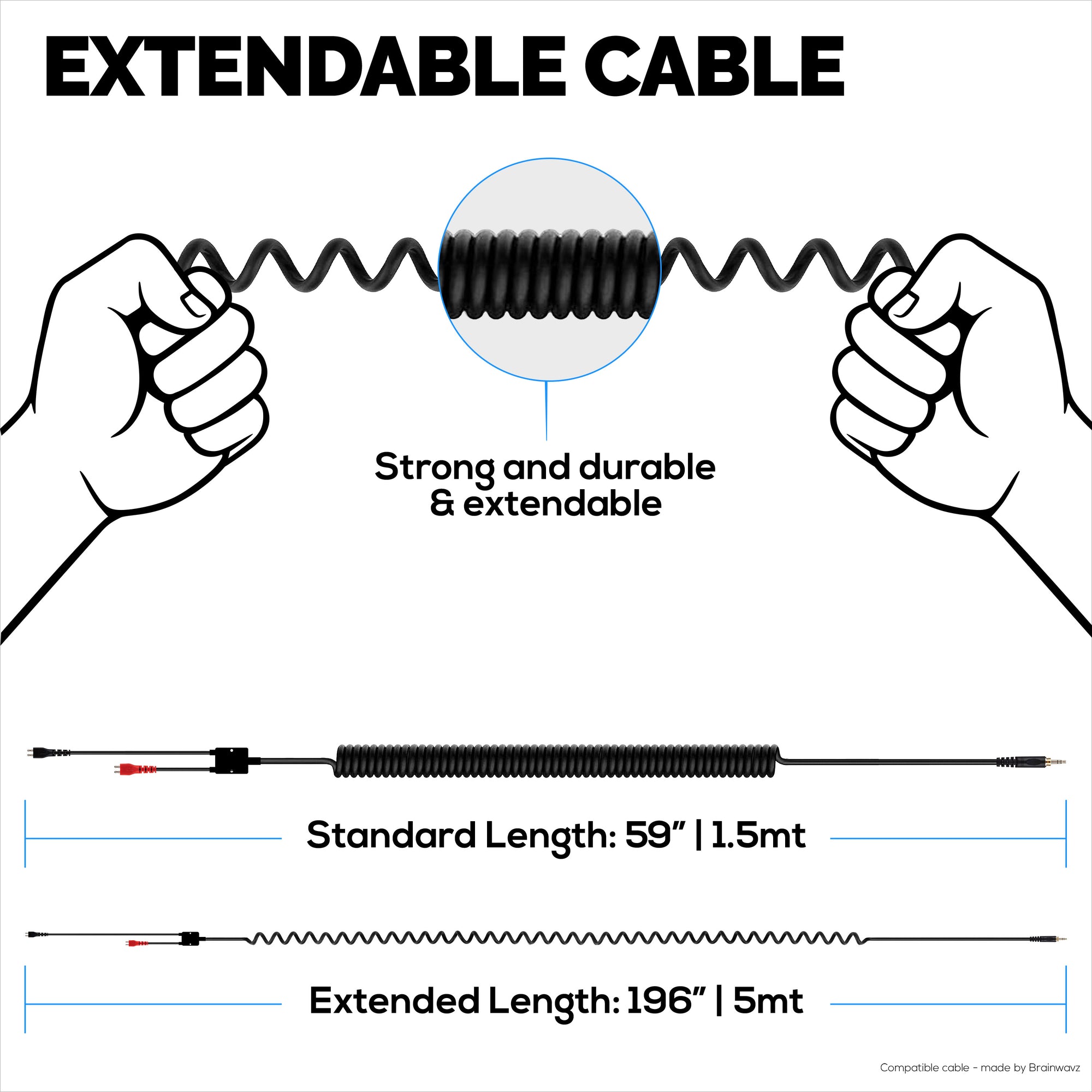 Coiled Replacement Audio Cable Compatible with Sennheiser HD25, HD560, HD540, HD480, HD430, HD414 &amp;  HD250 Headsets -  3.5mm Gold Plated Jacks