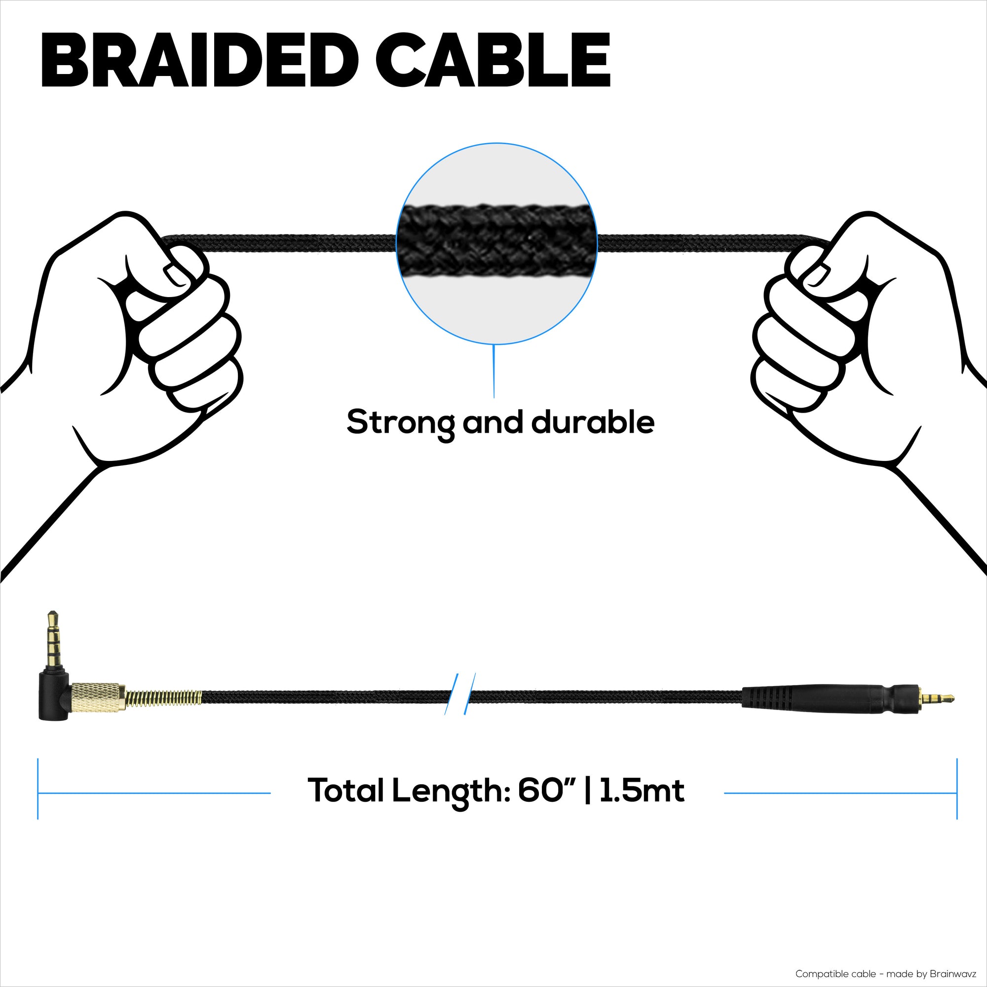 Replacement Audio Cable Compatible with Sennheiser GSP300, GSP350, GSP600 – Braided Nylon Cord, 3.5mm Right-Angle &amp; 2.5mm Gold Plated Jacks