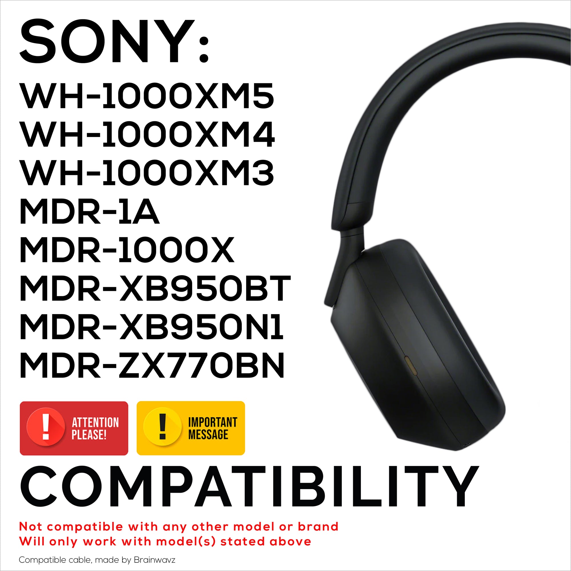 Replacement Audio Cable Compatible with Sony MDR-1000X WH-1000XM5 WH-1000XM4 WH-1000XM3 MDR-1A WH-1000X MDR-XB950BT MDR-XB950N1 MDR-ZX770BN