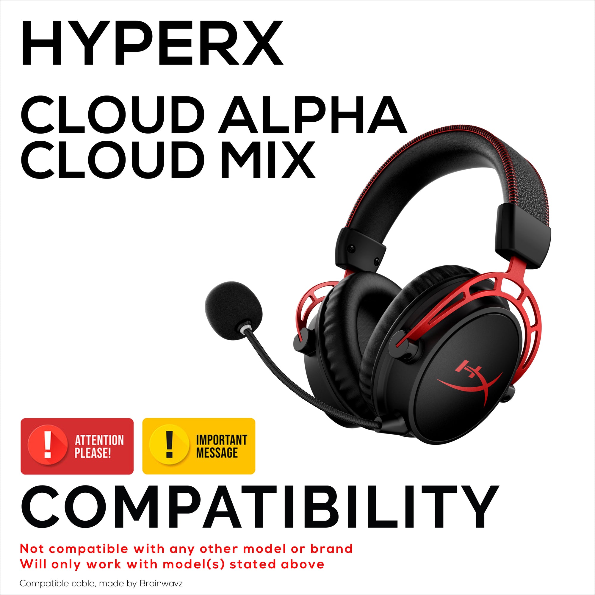 Replacement Audio Cable Compatible with Kingston HyperX Cloud Mix &amp; Cloud Alpha Headsets – Inline Remote w/ Mute &amp; Volume Control – Nylon Braided Cord w/ Gold Plated Connectors