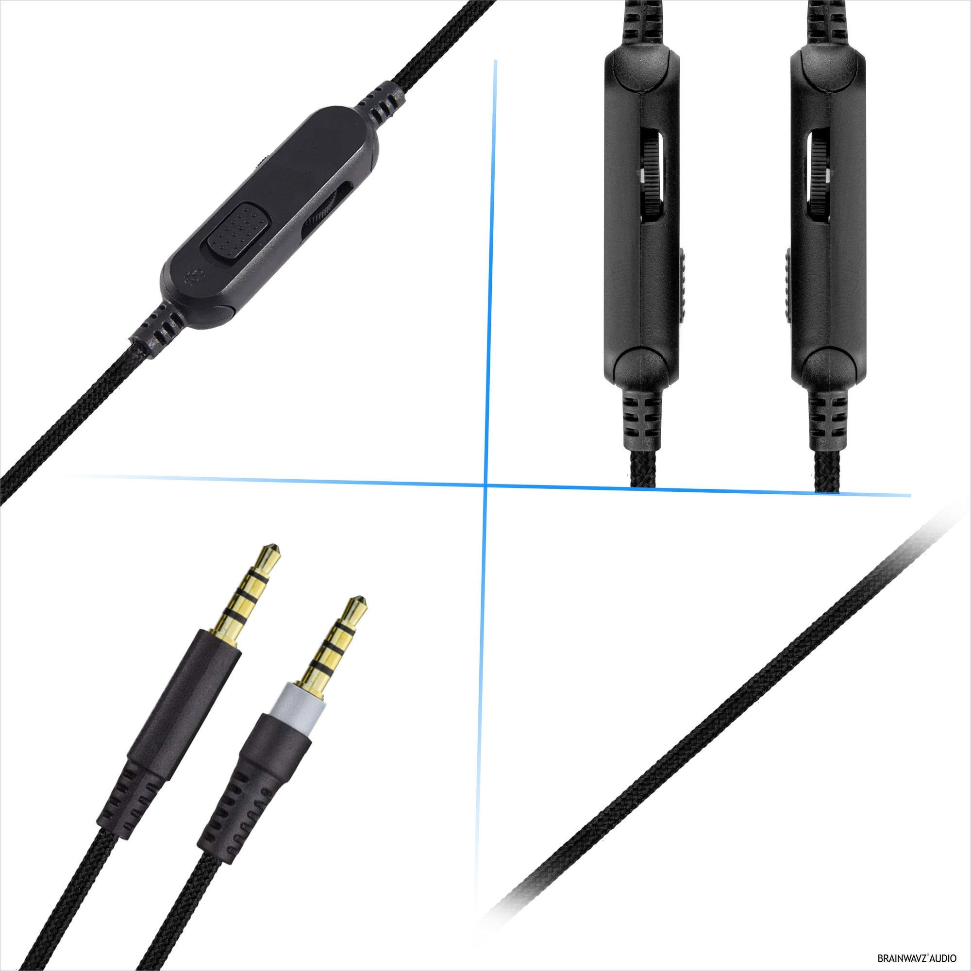 Replacement Audio Cable Compatible with Kingston HyperX Cloud Mix &amp; Cloud Alpha Headsets – Inline Remote w/ Mute &amp; Volume Control – Nylon Braided Cord w/ Gold Plated Connectors