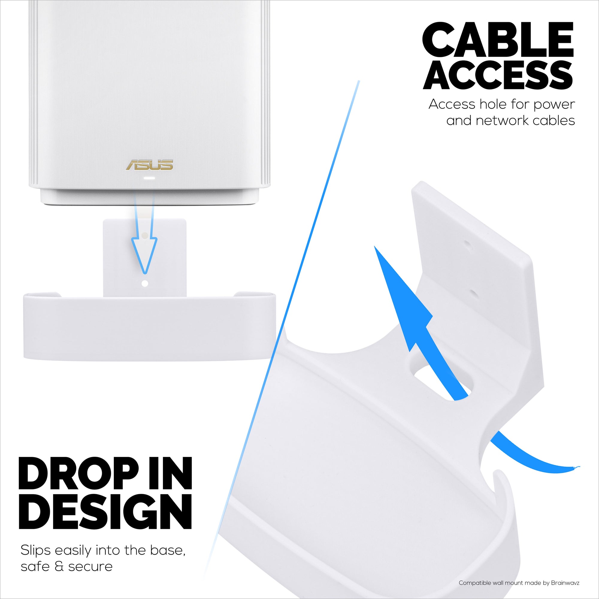 Adhesive Wall Mount for Asus ZenWifi XT8, XT9 &amp; CT8 WiFi Router, Easy To Install Holder, Stick On &amp; Screw In Mounting