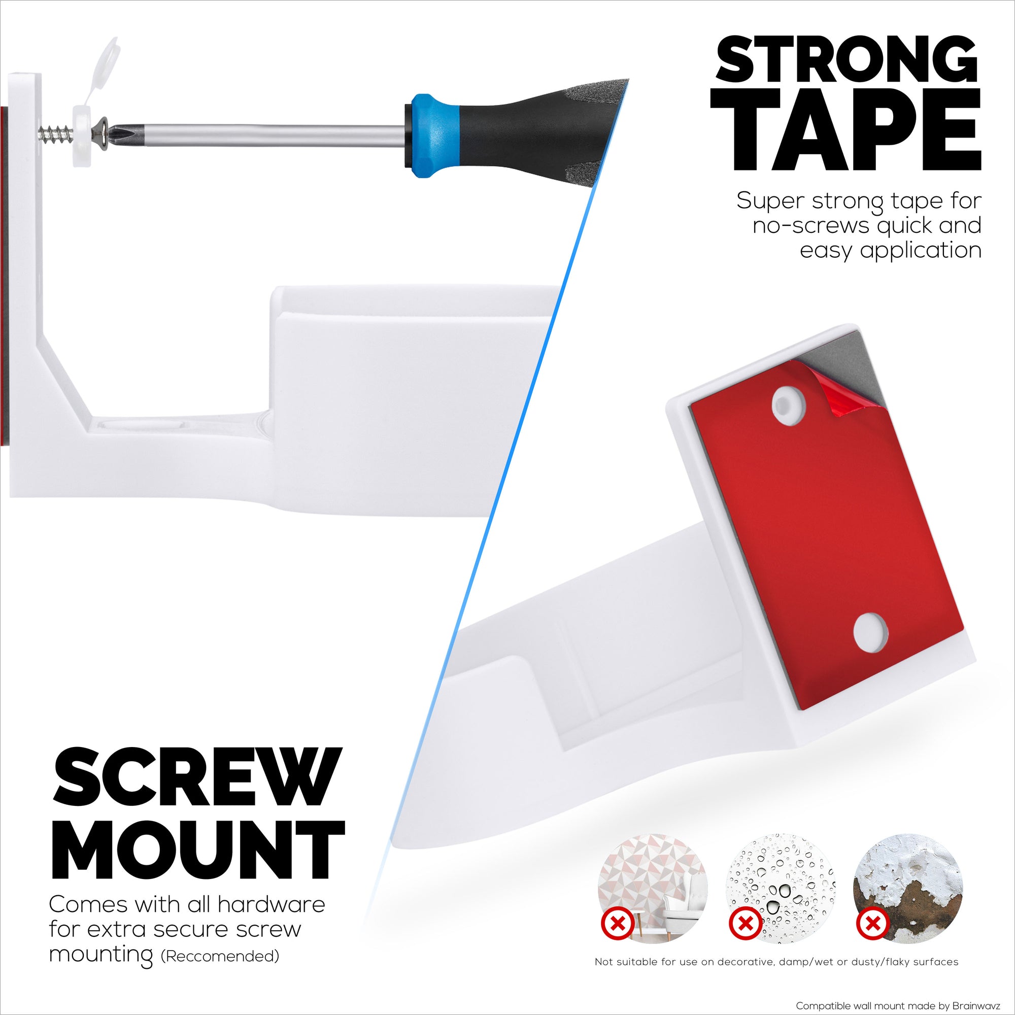 Adhesive Wall Mount for Asus ZenWifi XT8, XT9 &amp; CT8 WiFi Router, Easy To Install Holder, Stick On &amp; Screw In Mounting