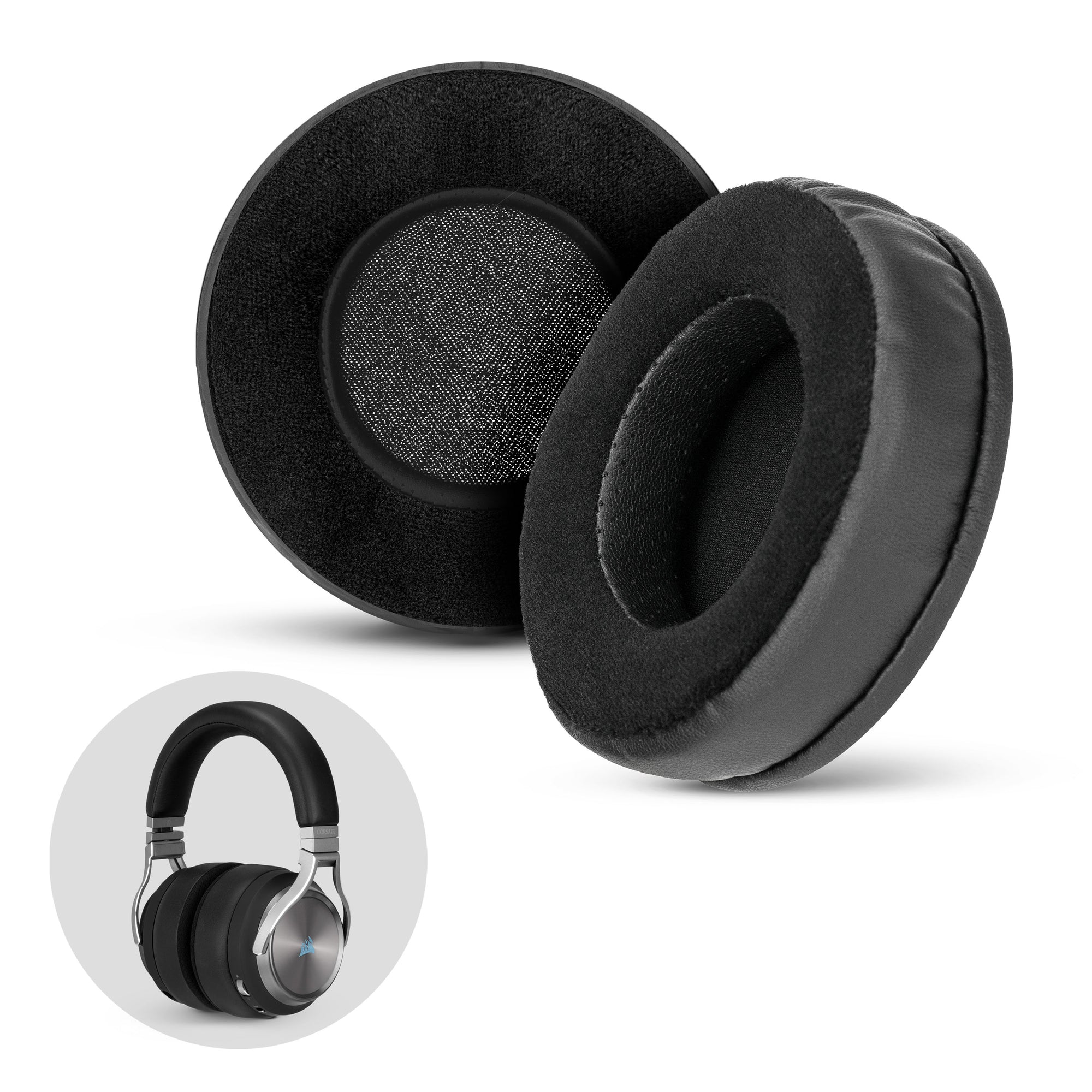 Hybrid Thick Earpads for Corsair Virtuoso RGB Headset (Wireless/XT/SE) - Memory Foam with Velour & PU Leather Hybrid Material