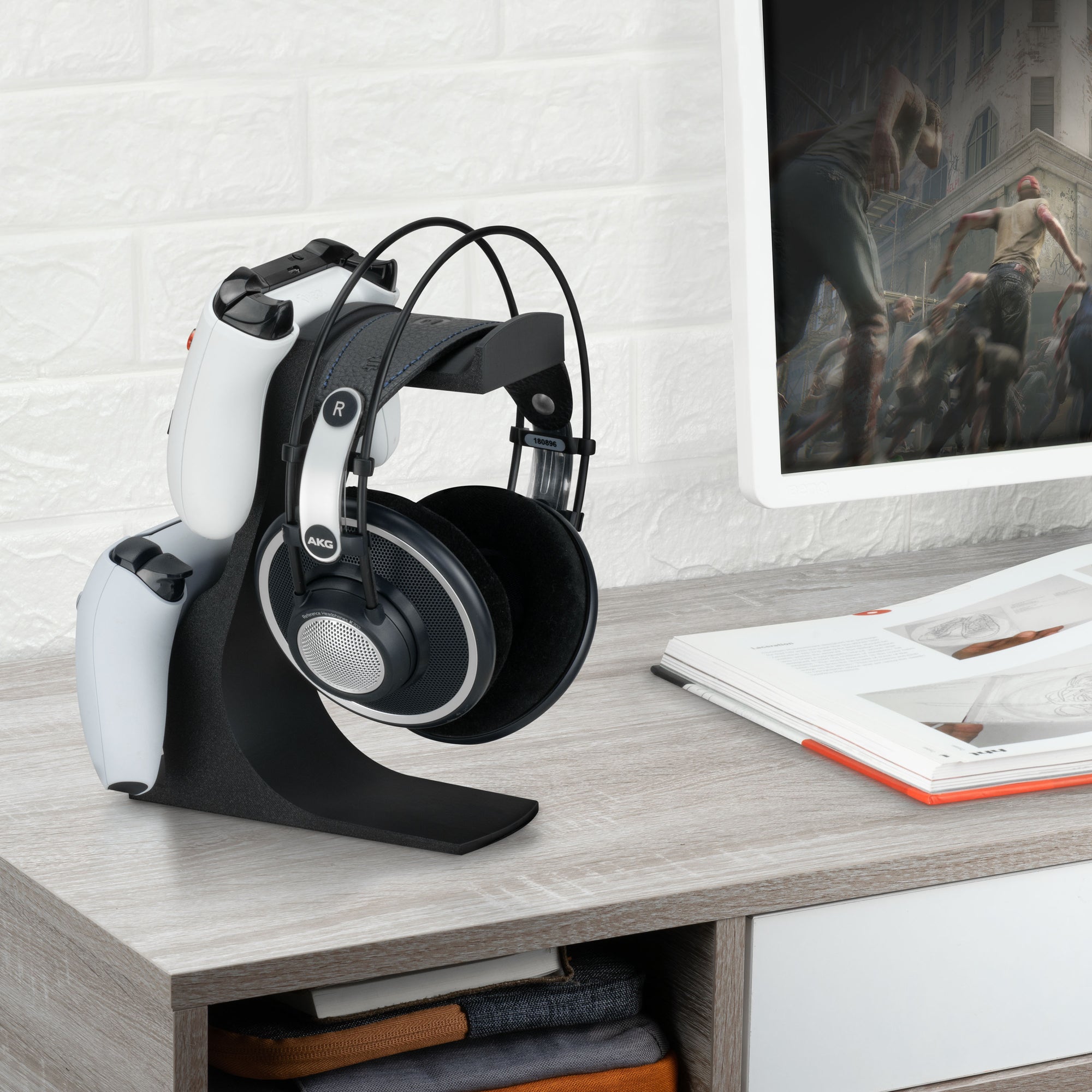 The Gravitas - Headphone Stand &amp; Game Controller Holder for Desks - Universal Design for All Types Of Headsets &amp; Gamepads