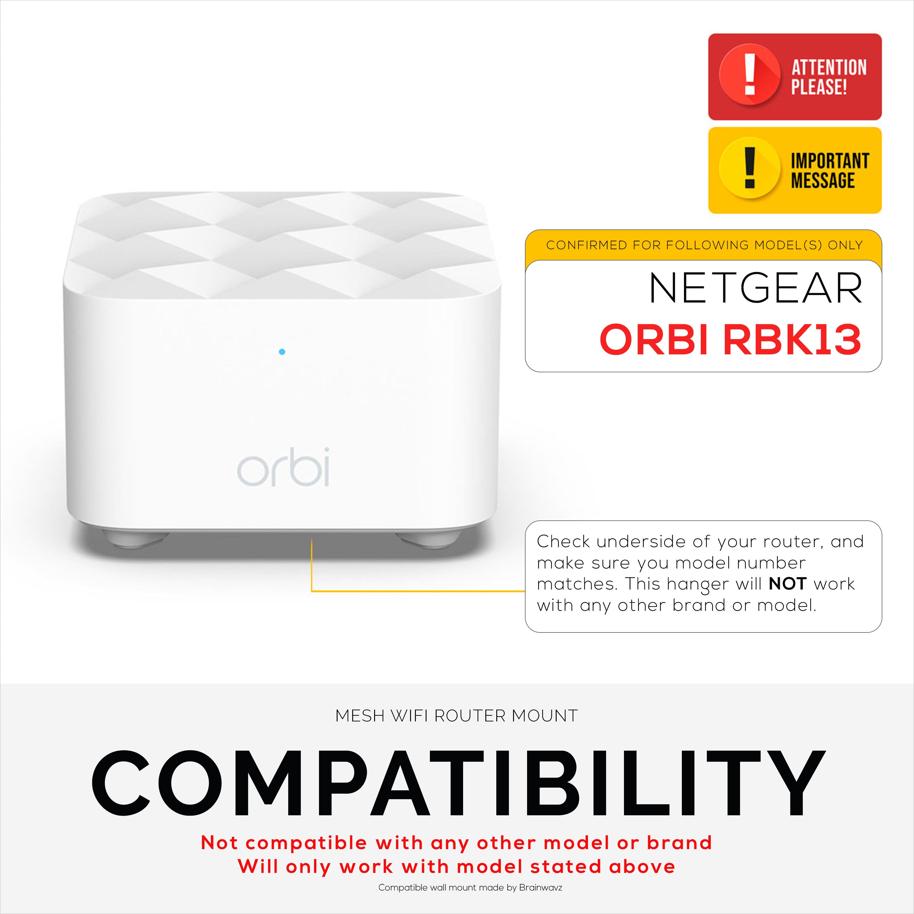 Netgear Router Mount Wall Mount for Netgear Orbi RBK13 WIFI mesh routers - Brainwavz Audio