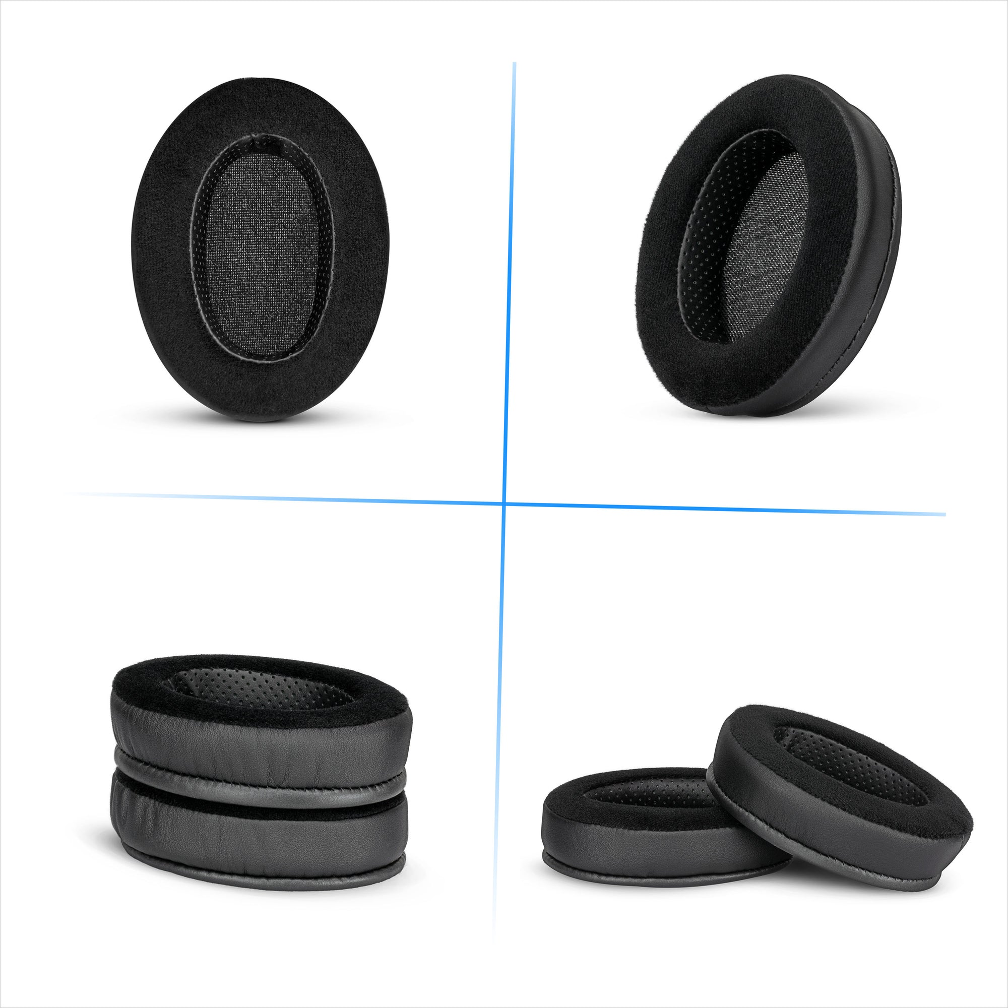 Hybrid Thick Earpads for Sennheiser HD600, HD650, HD660S, HD525, HD535, HD545, &amp; Massdrop HD58X, HD6XX Headphones - Memory Foam with Velour &amp; PU Leather Hybrid Material