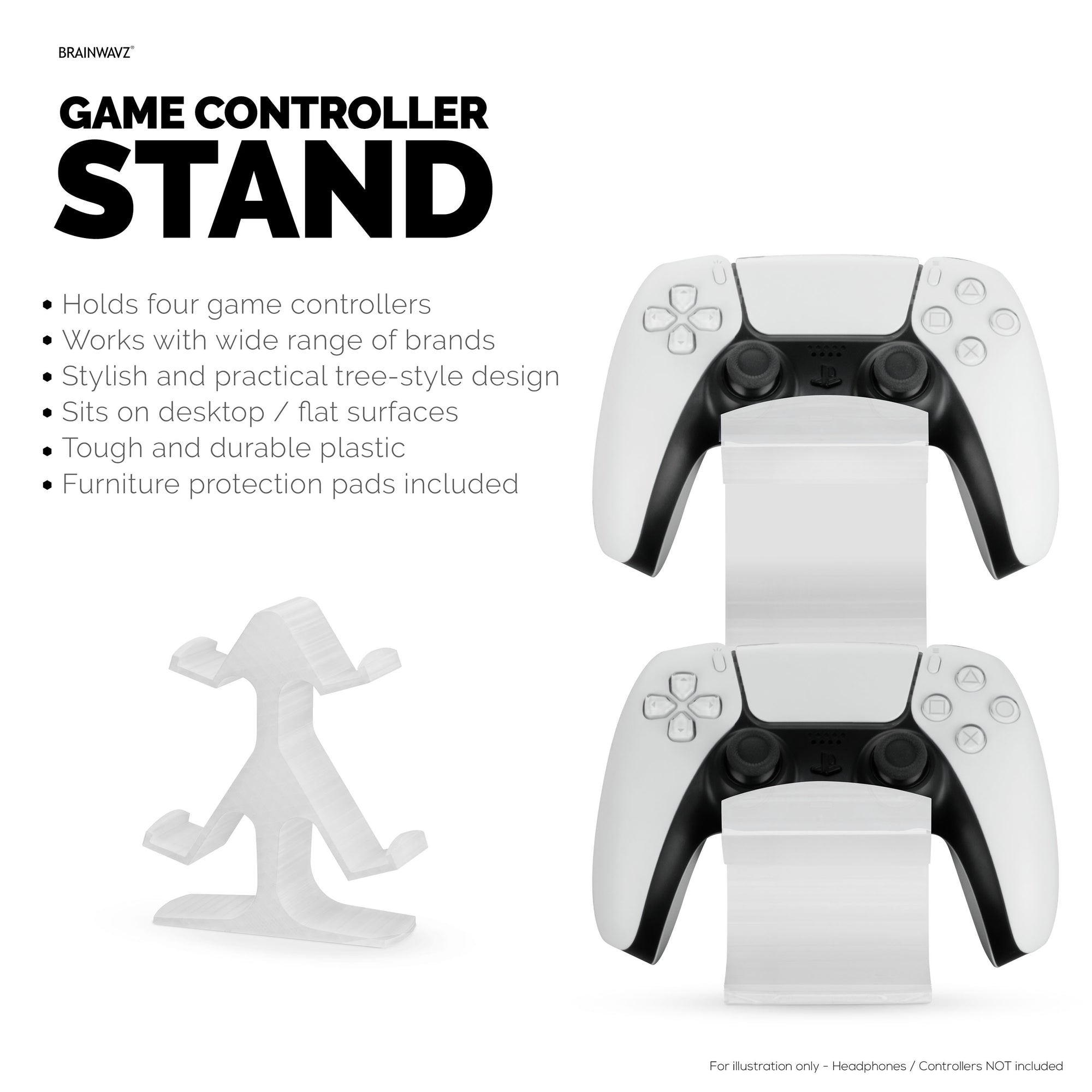 Quad Game Controller Holder for Desks, Intuitive Design, Universal Fit for All Gamepads, Ideal for Desks &amp; Side tables, Reduce Clutter &amp; Display Your Gear Better