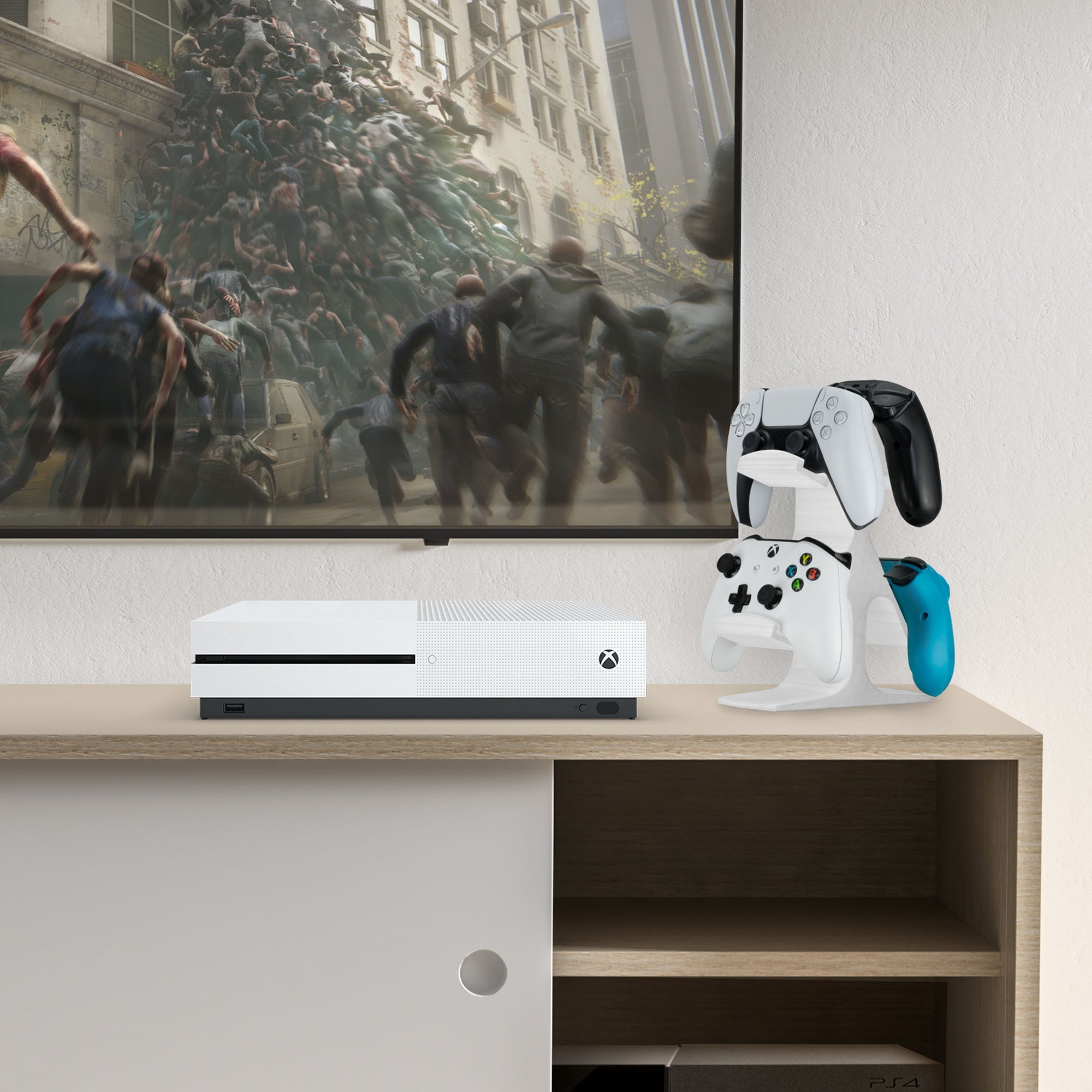 Quad Game Controller Holder for Desks, Intuitive Design, Universal Fit for All Gamepads, Ideal for Desks &amp; Side tables, Reduce Clutter &amp; Display Your Gear Better