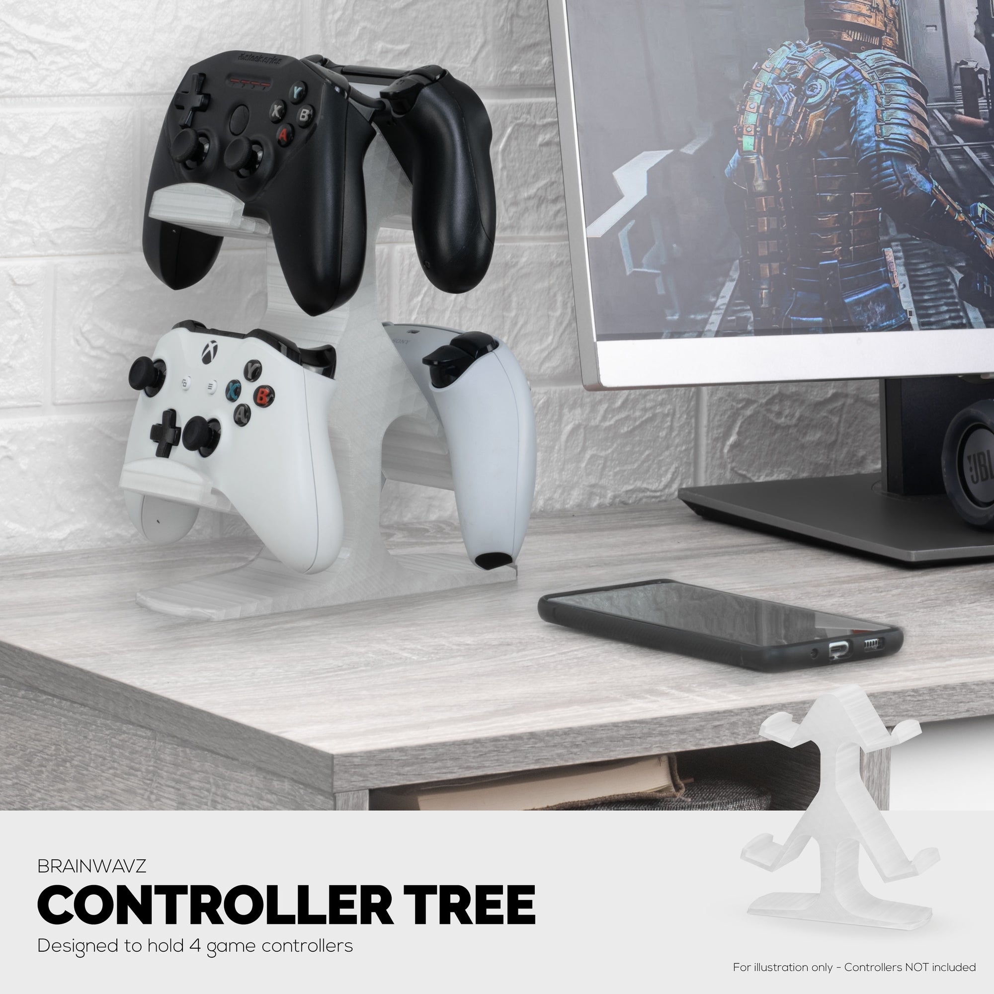 Quad Game Controller Holder for Desks, Intuitive Design, Universal Fit for All Gamepads, Ideal for Desks &amp; Side tables, Reduce Clutter &amp; Display Your Gear Better