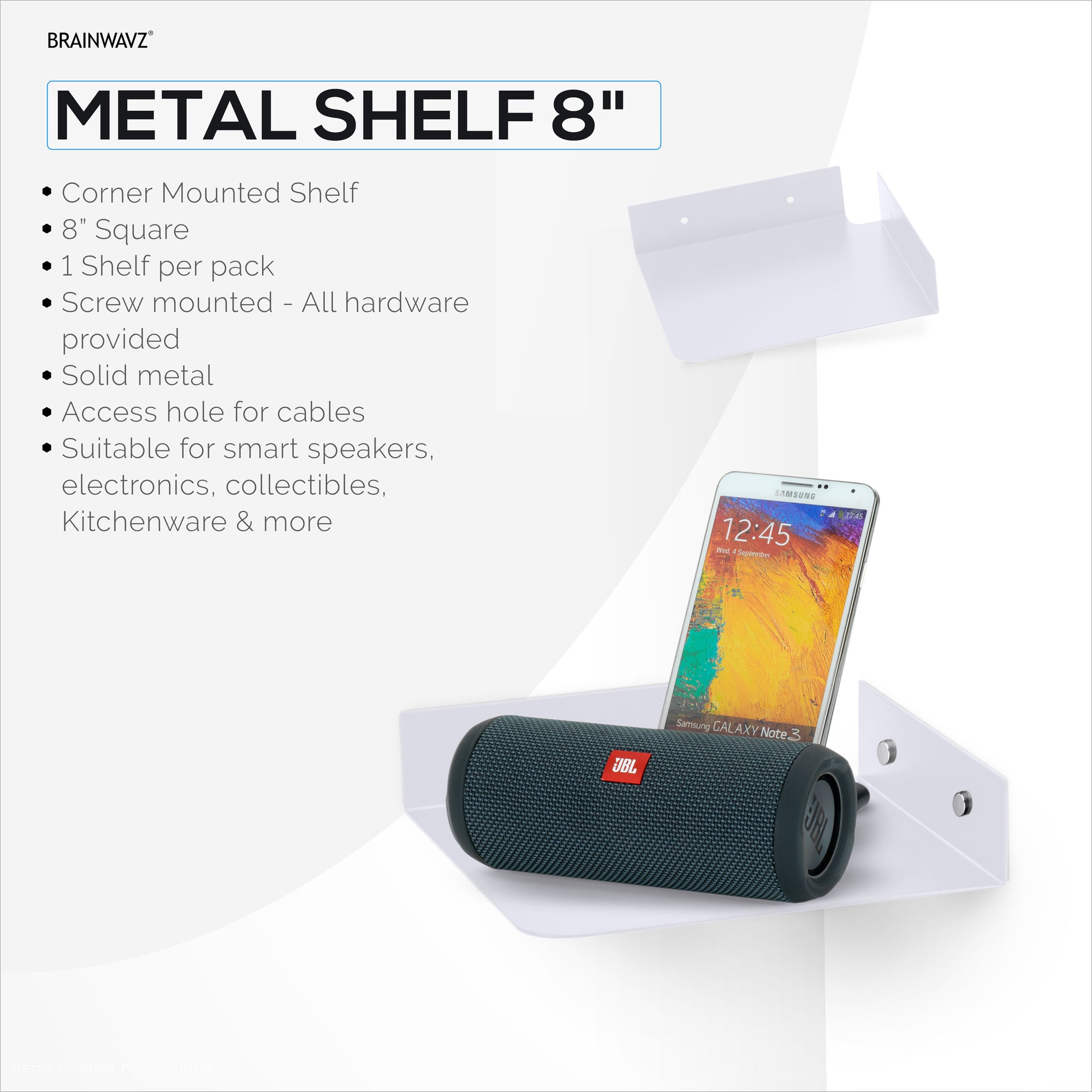 8&quot; Metal Corner Wall Mount Shelf for Baby Monitors, Security Cameras, Sonos Speaker, Also For Wif Routers, Decor, Plants, Router, Photos, Kitchen, Bathroom, Cable Box &amp; More