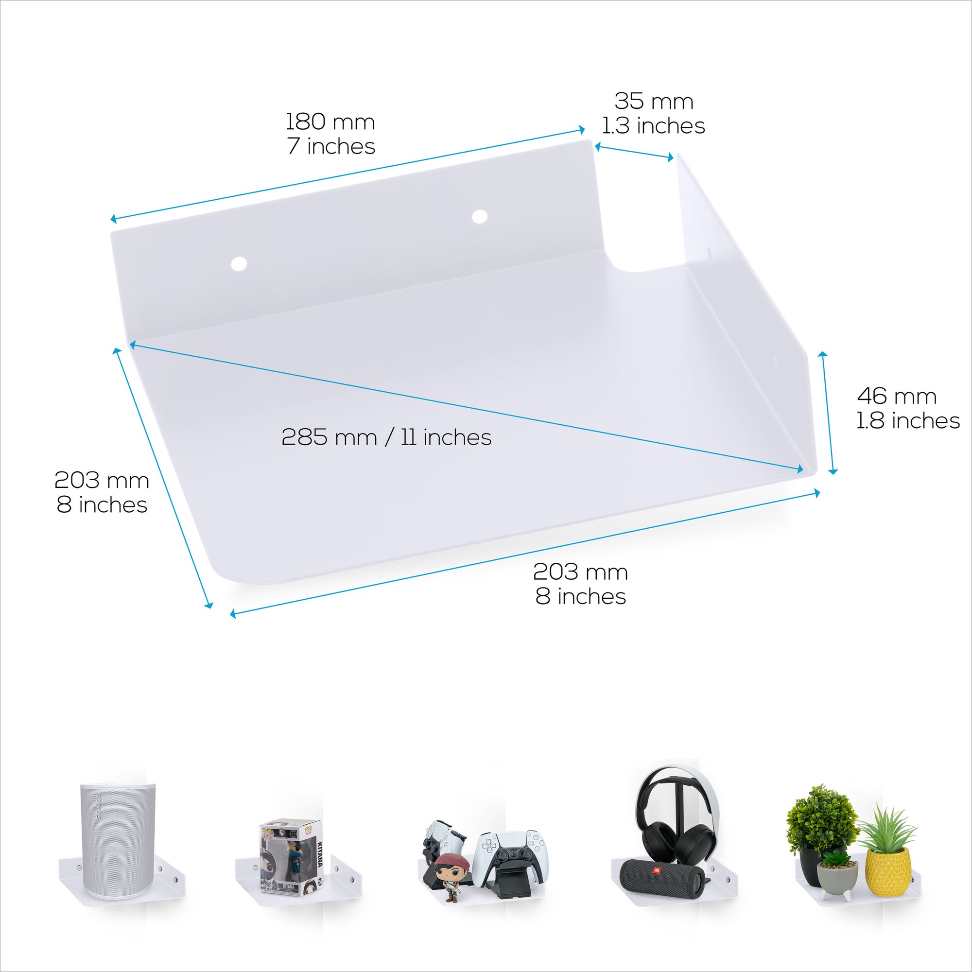 8&quot; Metal Corner Wall Mount Shelf for Baby Monitors, Security Cameras, Sonos Speaker, Also For Wif Routers, Decor, Plants, Router, Photos, Kitchen, Bathroom, Cable Box &amp; More