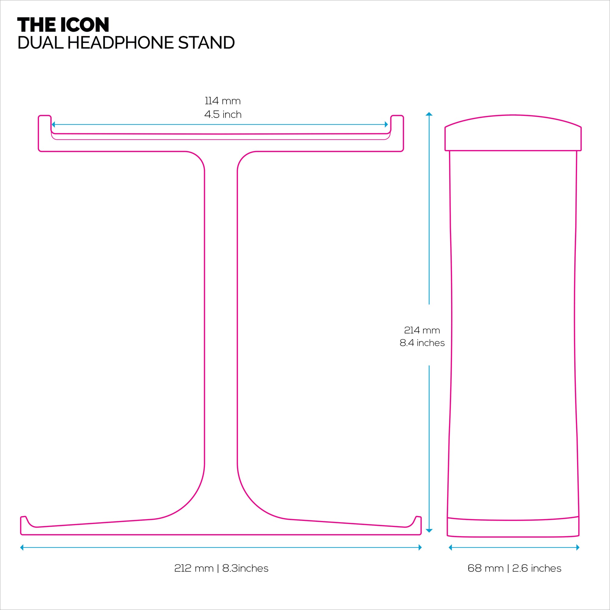 The Icon - Dual Headphone Stand for Desk - Universal Design for All Gaming &amp; Audio Headsets