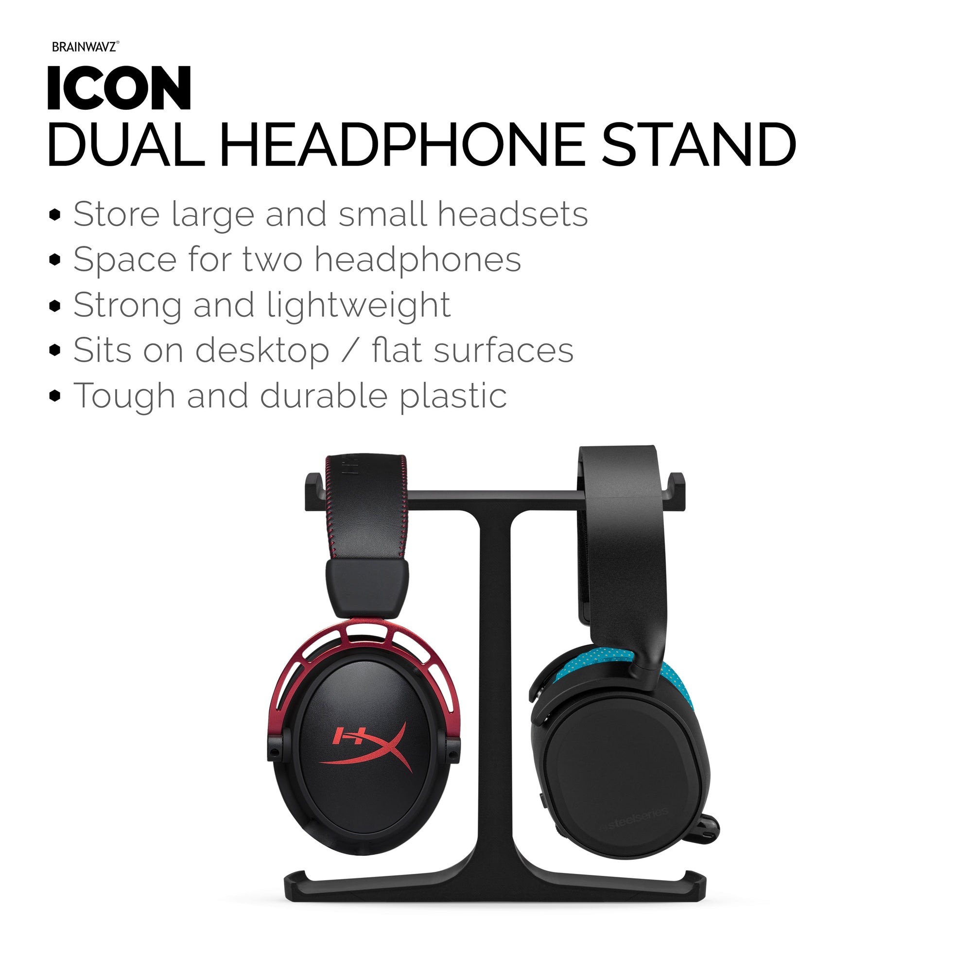 The Icon - Dual Headphone Stand for Desk - Universal Design for All Gaming &amp; Audio Headsets