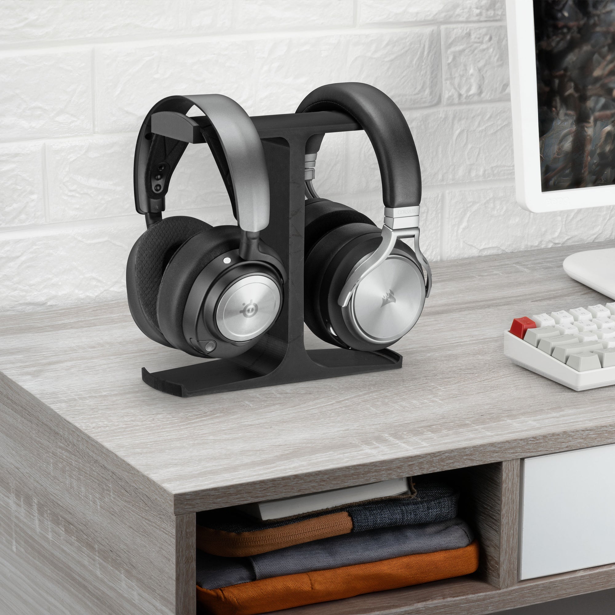 The Icon - Dual Headphone Stand for Desk - Universal Design for All Gaming &amp; Audio Headsets