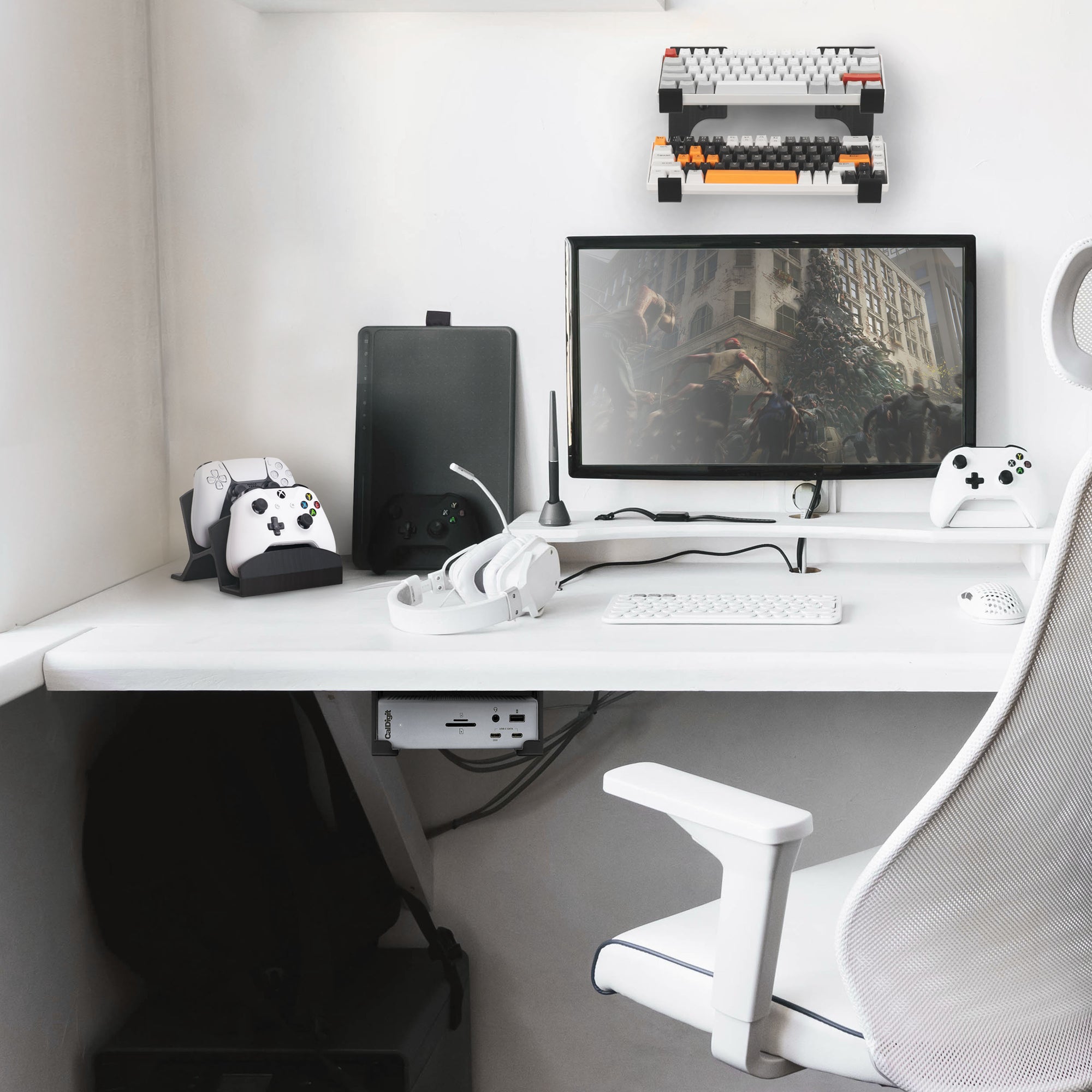 Under Desk Mounting Bracket Compatible with Caldigit TS4 Thunderbolt Station 4 - Space Saving Dock, Easy to Install, Adhesive &amp; Screw-In, Reduce Clutter, Free Desktop Space