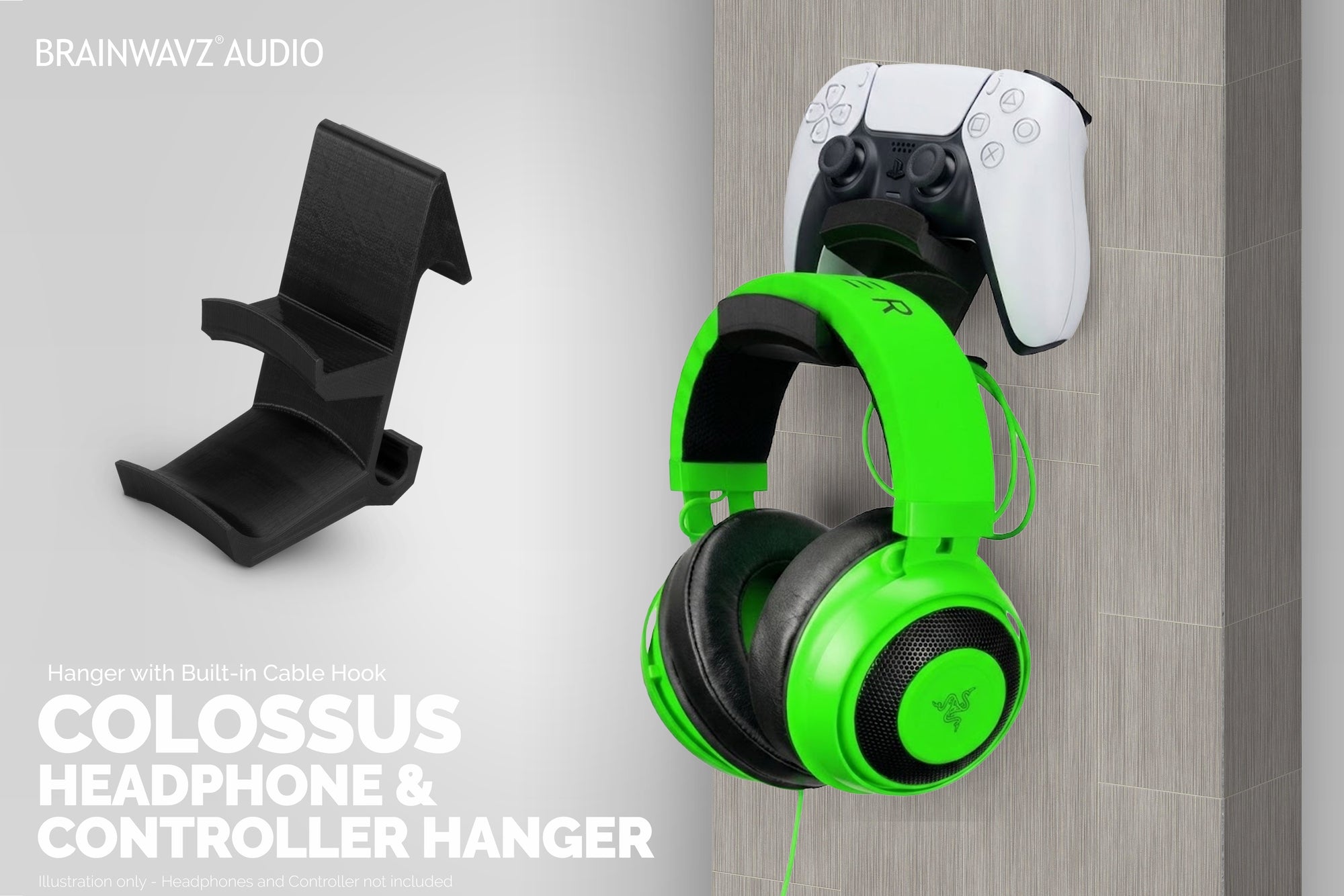 The Colossus - Headphone and Universal Game Controller Hanger - Adhesive Mount, No Mess &amp; No Screws