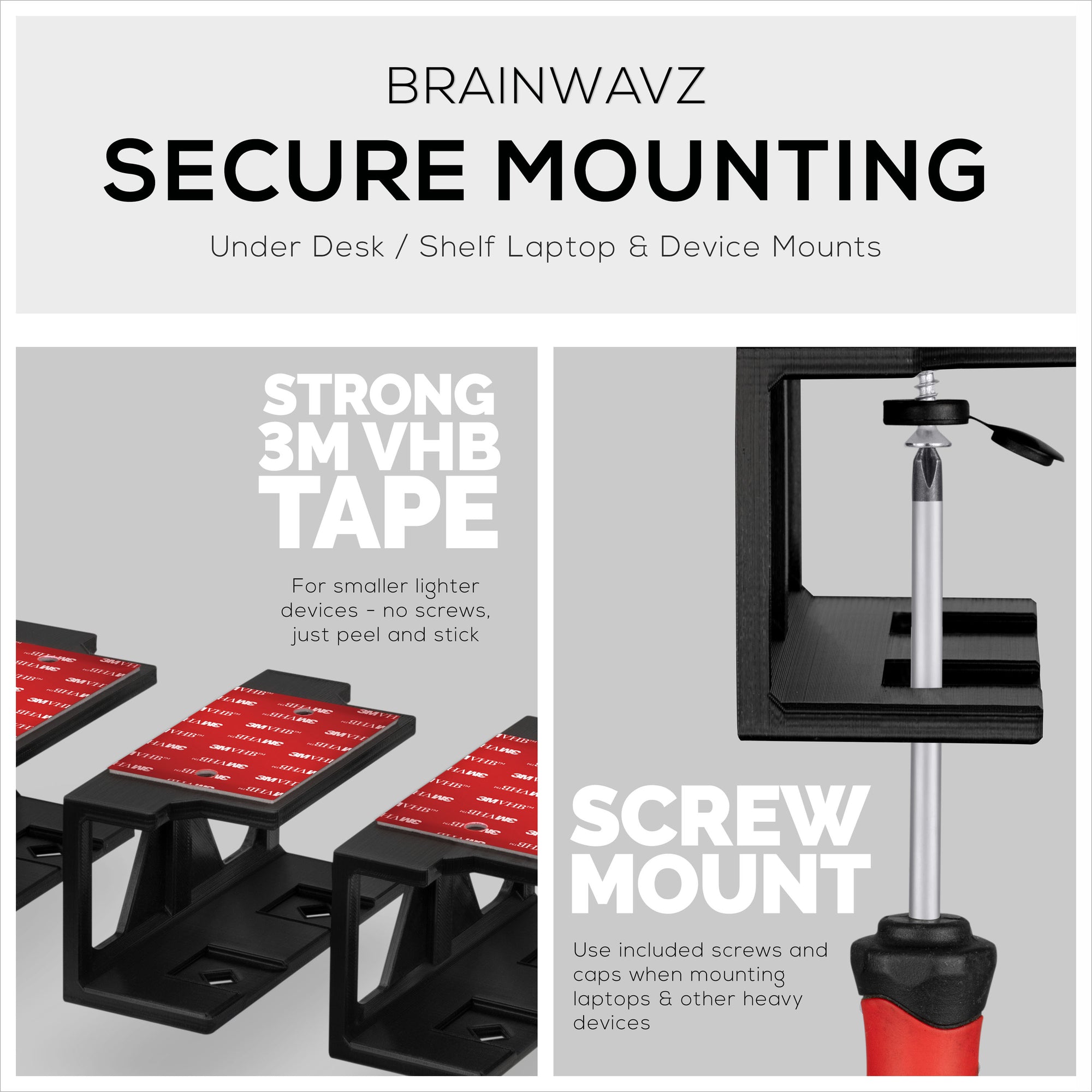 Under Desk Laptop Holder Mount with Adhesive &amp; Screws For Devices like Laptops Macbooks Surface Keyboard Routers Modem Cable Box Network Switch &amp; More