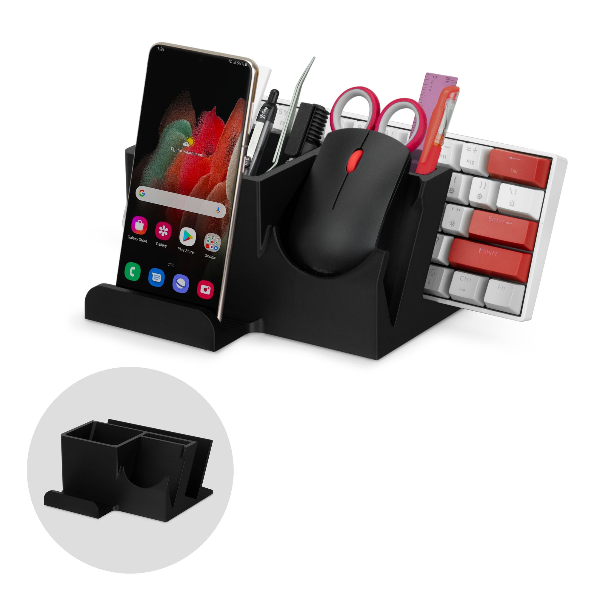 Desktop Keyboard, Mouse & Phone Stand Holder w/ Stationary Storage, Suitable for Small Or Large Keyboards, Tablets, Gaming & Office Mice