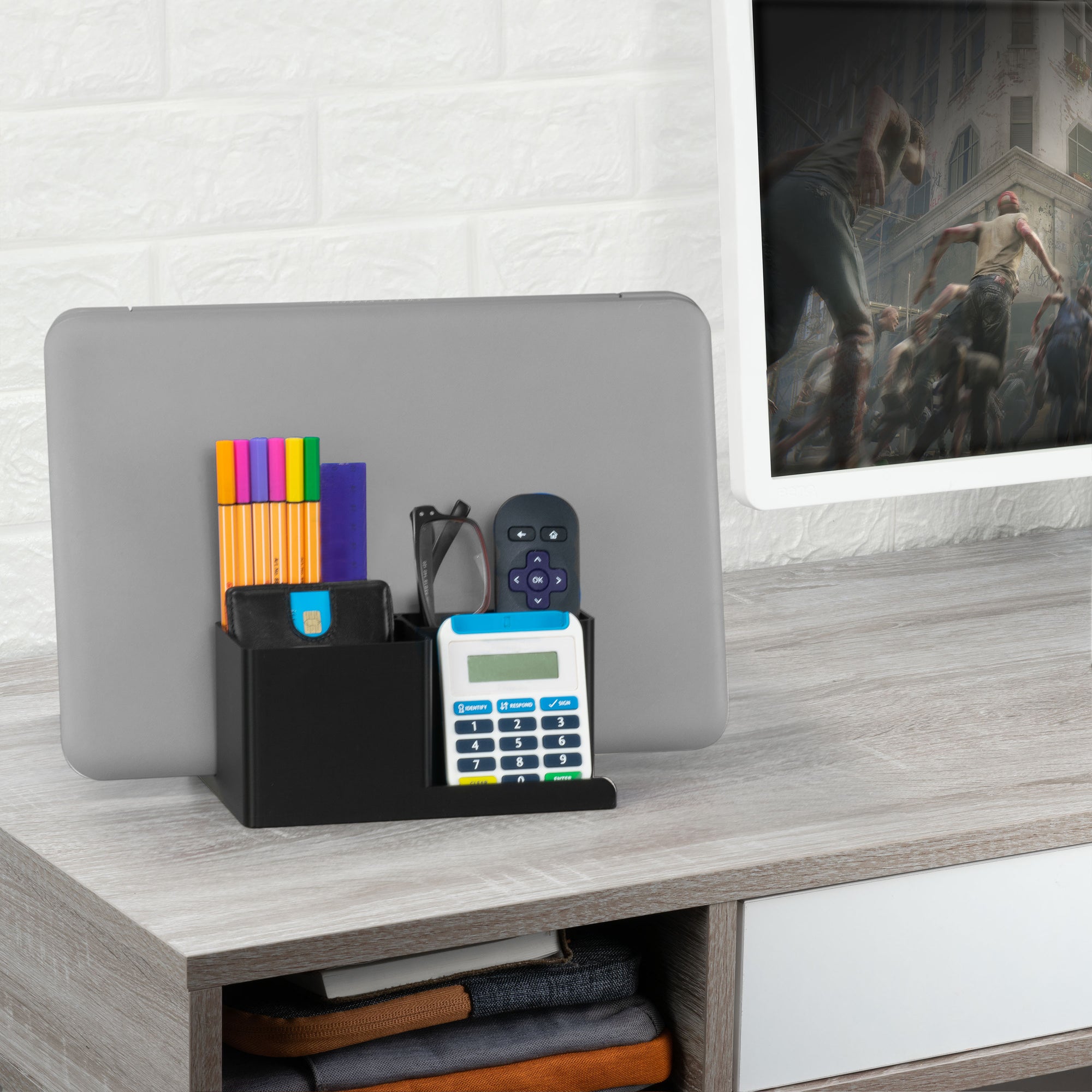 Laptop Stand for Desk with Pen Holder &amp; Phone Stand - All In One Organizer, Reduce Desktop Clutter
