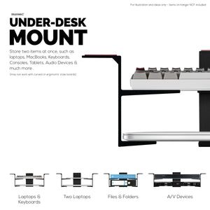 3” Under Desk Laptop & Device Holder Mount, Adhesive & Screw in, Devices Upto 3 Like Small Computers Laptops MacBook Surface Keyboard Routers Modems