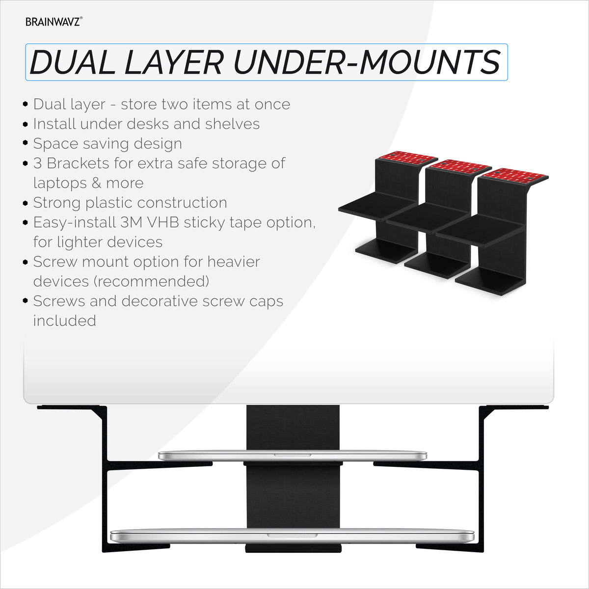 Twin Under Desk Laptop & Device Mount, Adhesive & Screw In, Devices ...