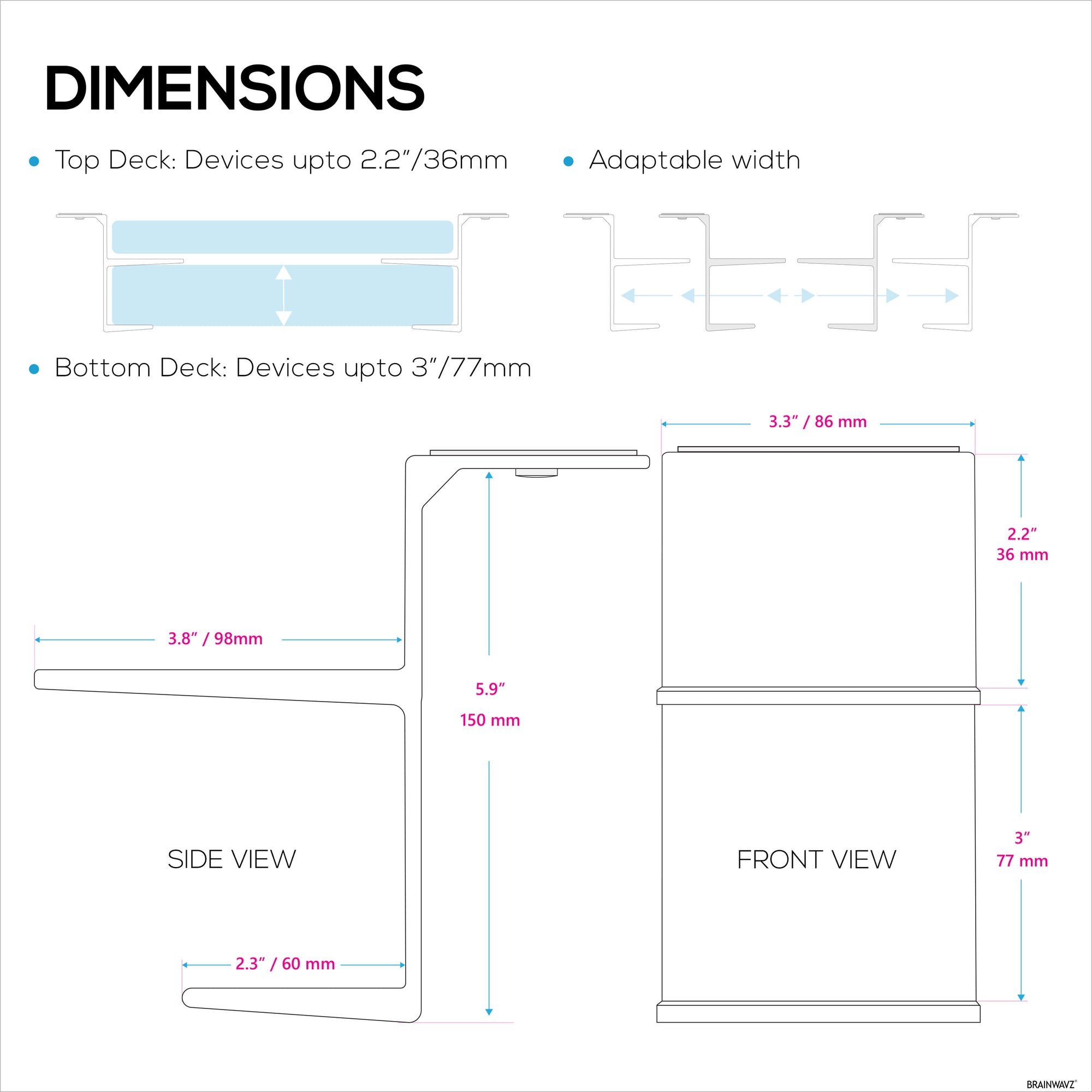 Dual Under Desk Holder Mount For Laptops &amp; Devices upto 3&quot; Thick Like Routers Cable Box Small Computers Macbook Surface Keyboard Modems Network Switch &amp; More