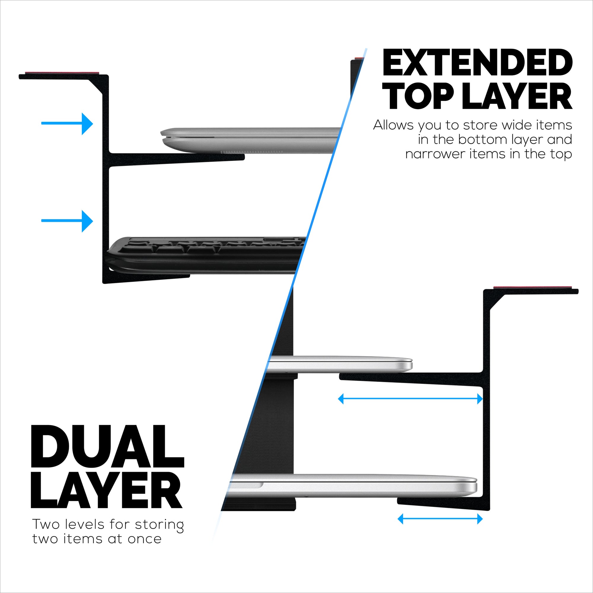 Dual Under Desk Holder Mount For Laptops &amp; Devices upto 3&quot; Thick Like Routers Cable Box Small Computers Macbook Surface Keyboard Modems Network Switch &amp; More