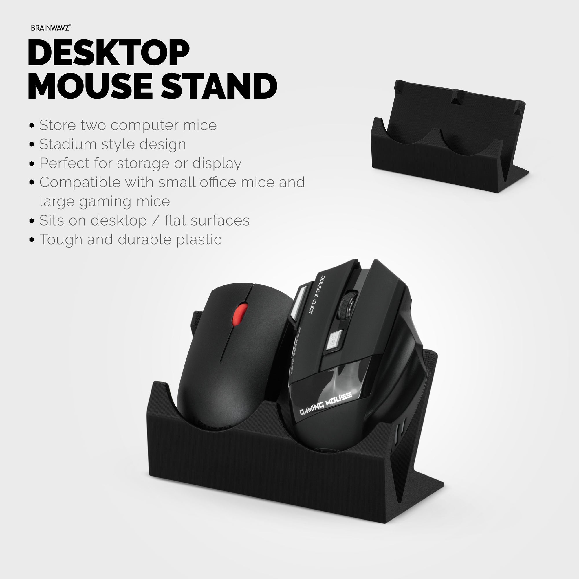 Desktop Dual PC Mouse Stand Holder, Suitable for Small Or Large Gaming &amp; Office Mice From Logitech, Razer, Corsair &amp; More