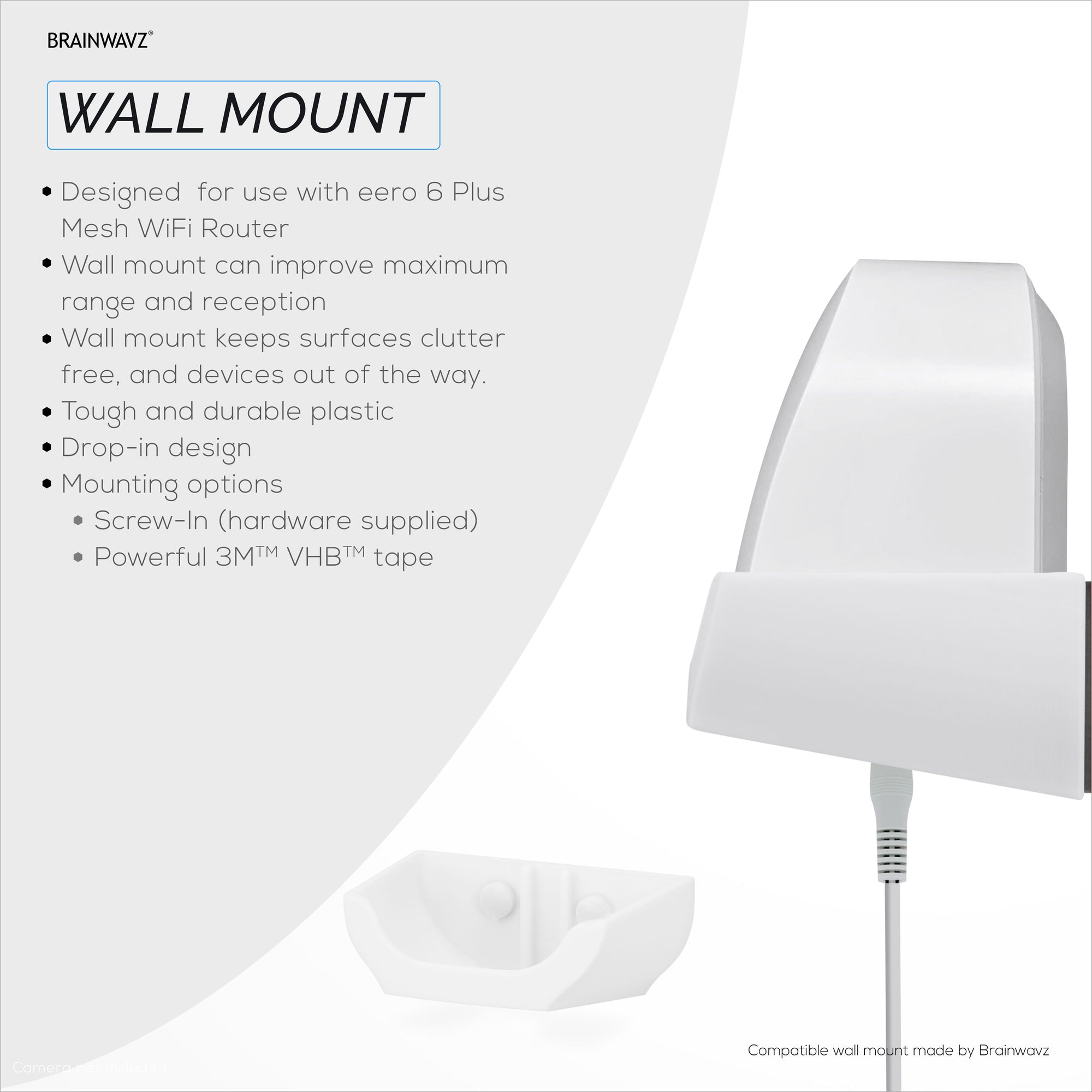 Screwless Wall Mount For EERO 6 Plus Mesh Wifi Router (ONLY WORKS WITH 6 PLUS), Strong VHB Adhesive, Easy to Install, Reduce Interference &amp; Increase Range, Stick On &amp; Screw-in Mounting