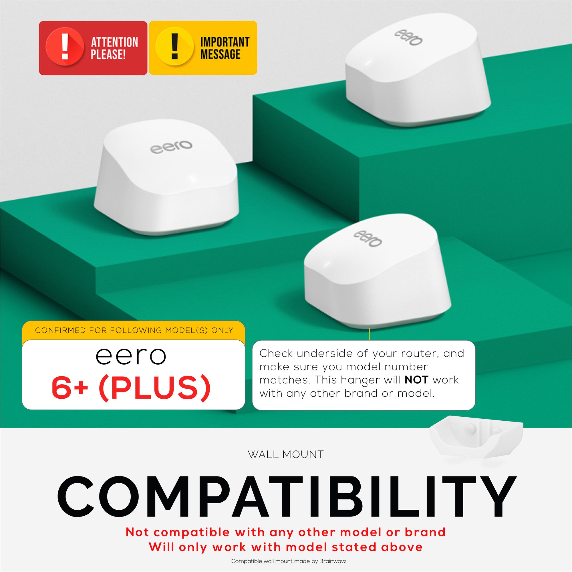 Screwless Wall Mount For EERO 6 Plus Mesh Wifi Router (ONLY WORKS WITH 6 PLUS), Strong VHB Adhesive, Easy to Install, Reduce Interference &amp; Increase Range, Stick On &amp; Screw-in Mounting